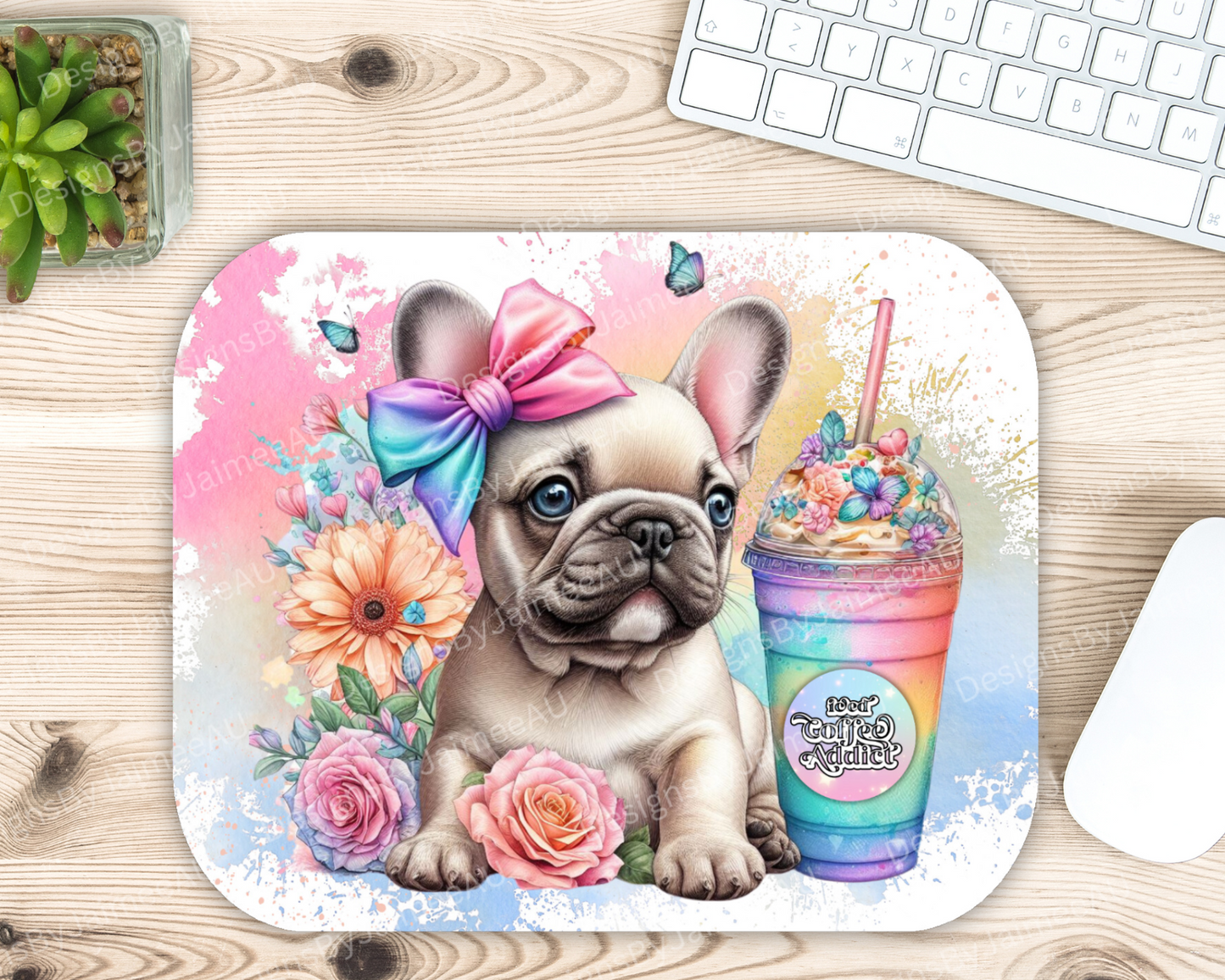 Rainbow Frenchie Digital Sublimation Mouse Pad Design