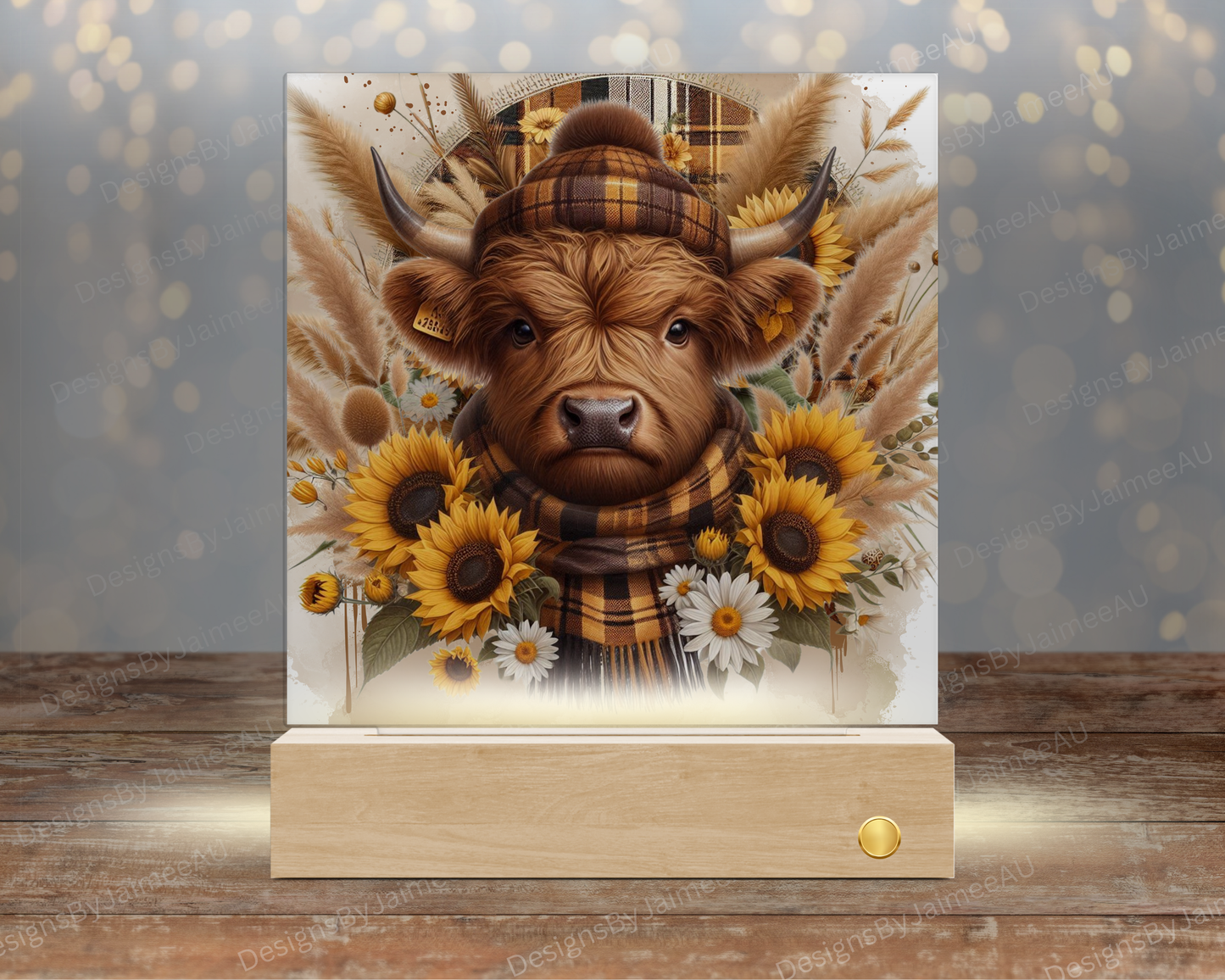 Earthy Gingham Highland Cow - Digital Sublimation Led Light Design