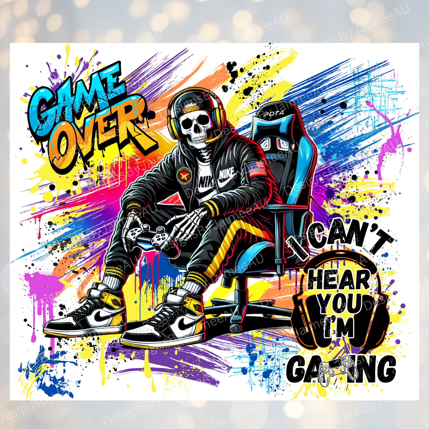 Gamer Skeleton Digital 20oz Sublimation Tumbler Wrap