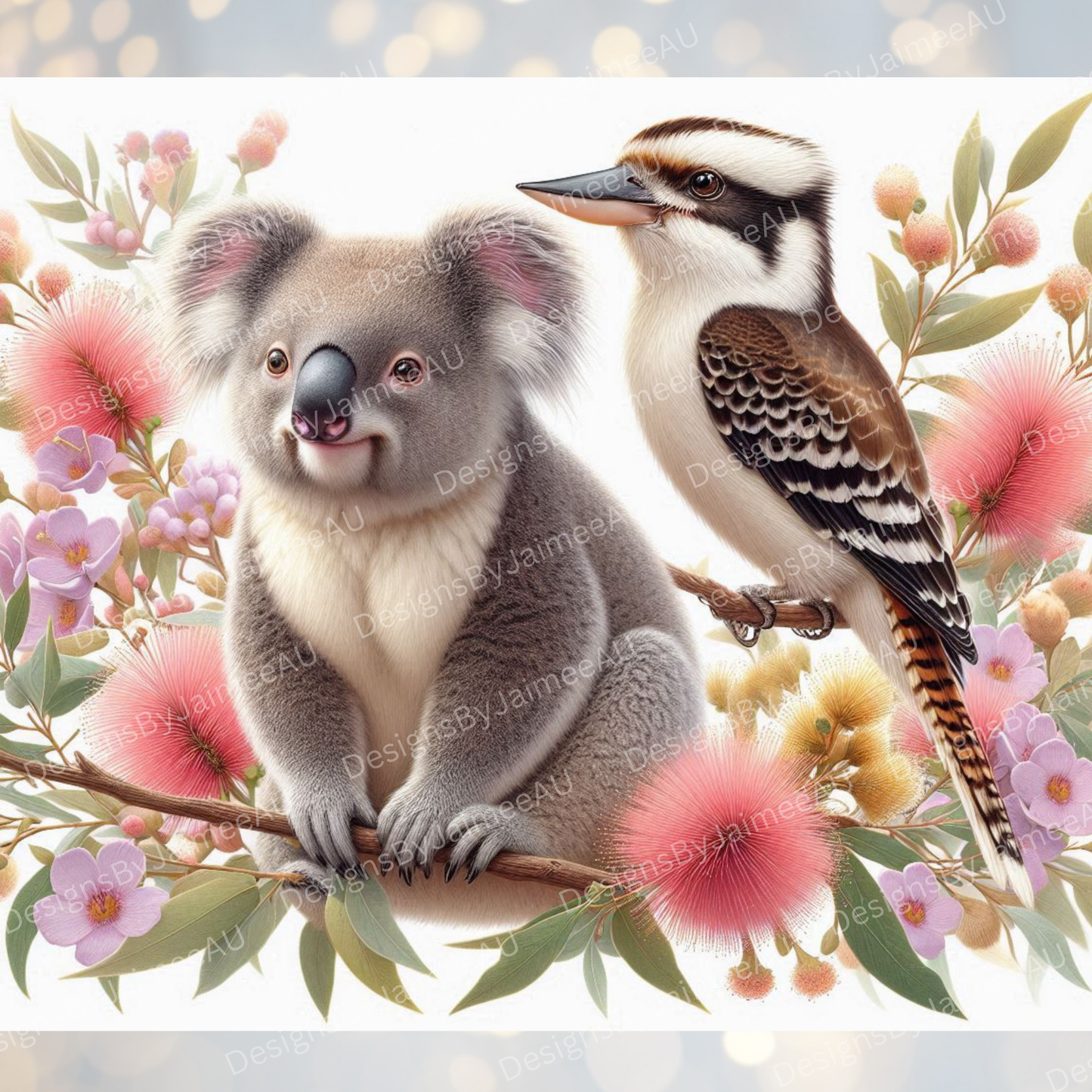 Koala and Kookaburra - Pastel Earthy Watercolour Digital 20oz Sublimation Tumbler Wrap