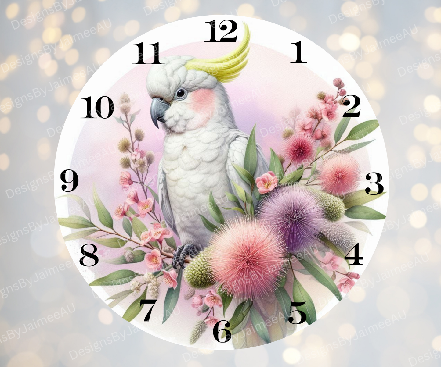 Cockatoo and Aussie Native #1 Digital Sublimation Clock Design