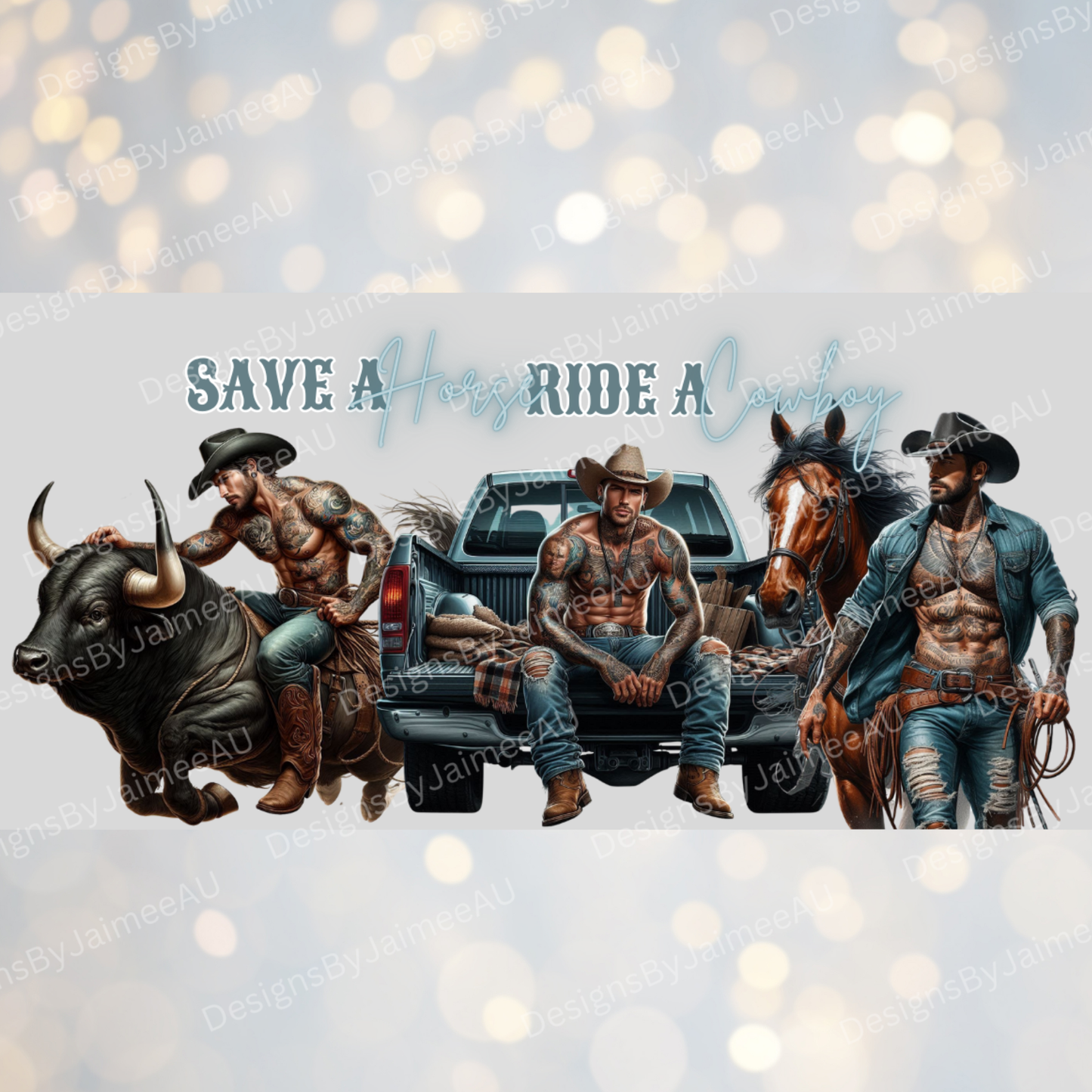 Save a Horse, Ride a Cowboy 16oz UV DTF Transfer Wrap PNG Image