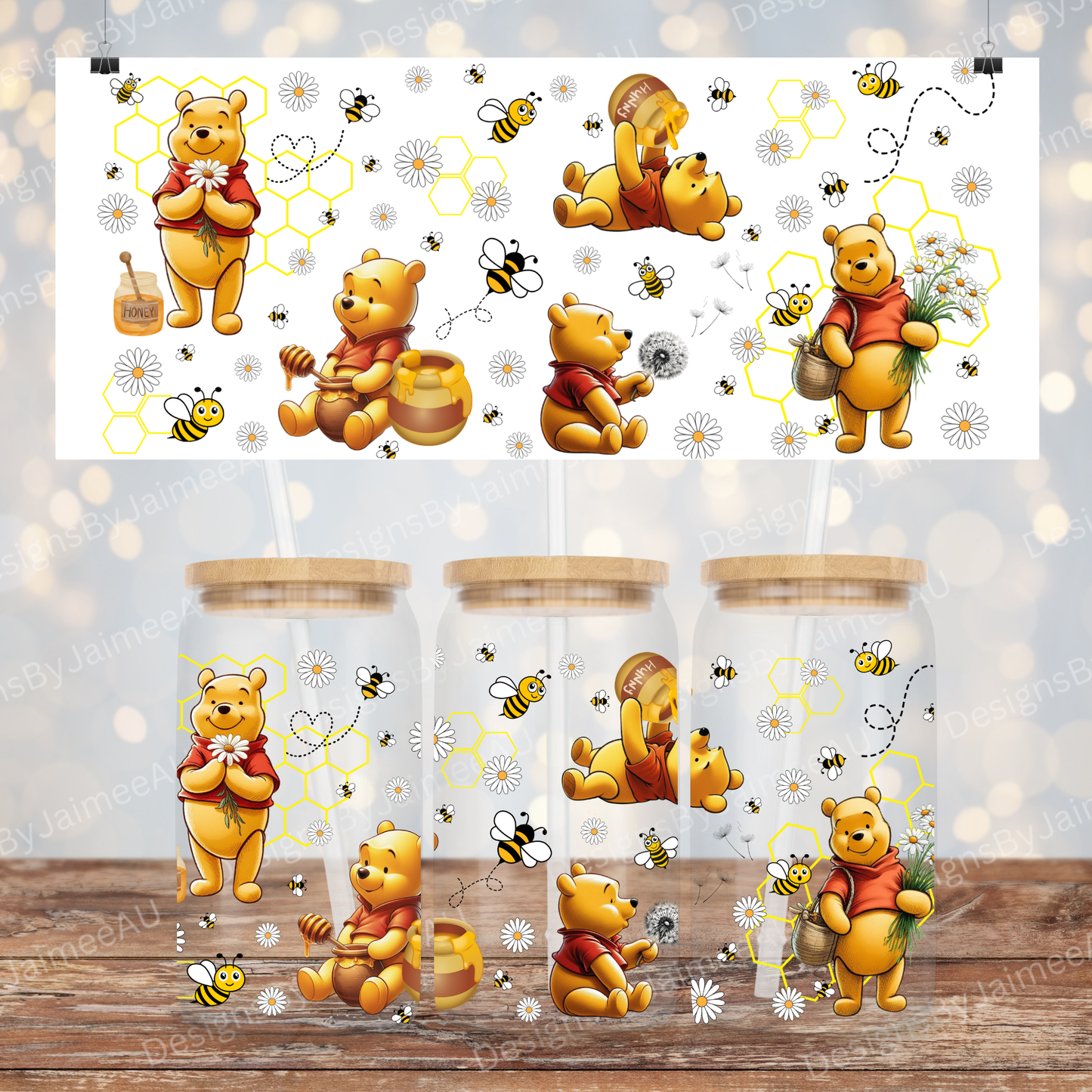 Springtime Winnie The Pooh 16oz UV DTF Transfer Wrap PNG Image