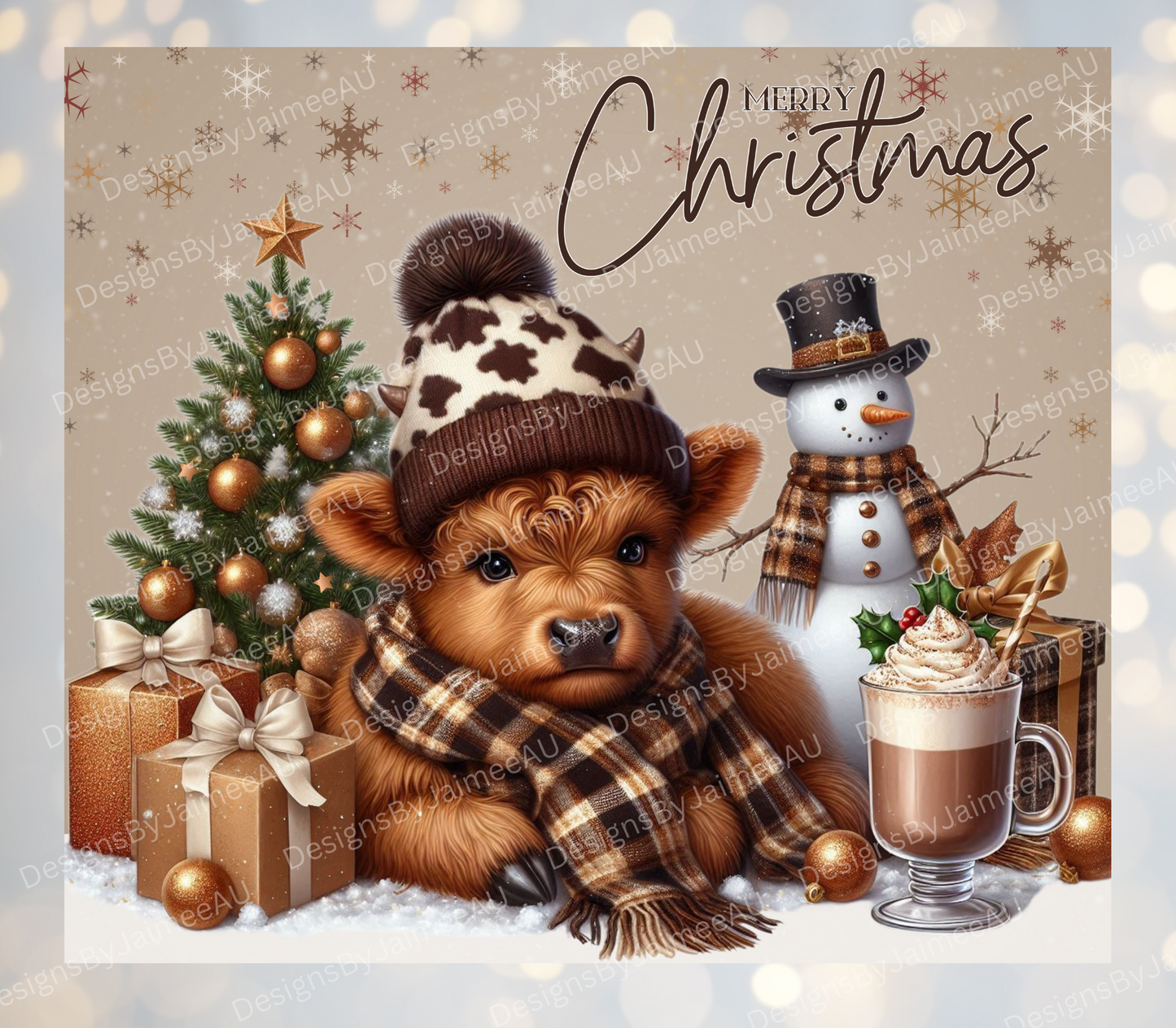Copper Christmas Highland Cow - Digital 20oz Sublimation Tumbler Wrap