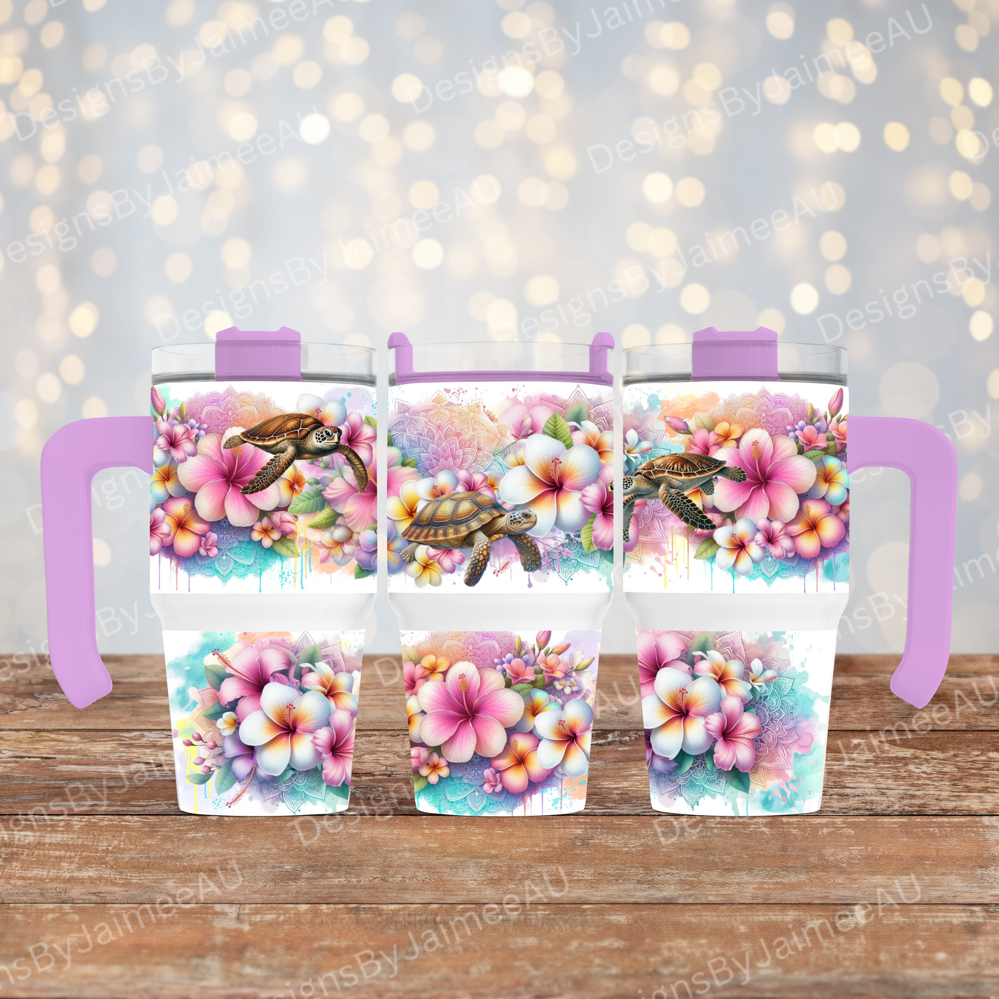 Pastel Watercolour Turtles- Digital 20oz Tumbler with Handle Wrap Design