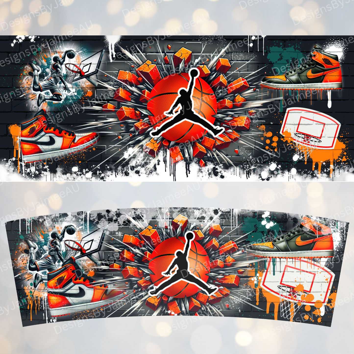 Graffiti Inspired Basketball- 40oz Digital Sublimation Tumbler Wrap