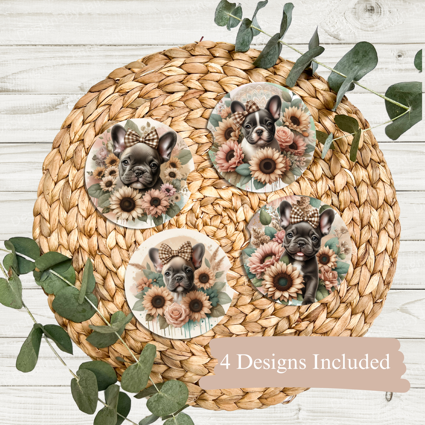 4 Earthy French Bulldog Digital Sublimation Car Coaster Designs