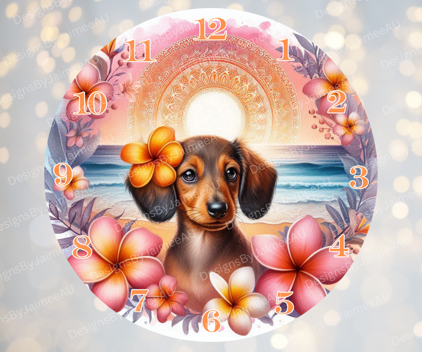 Summer Dachshund #3 Digital Sublimation Clock Design
