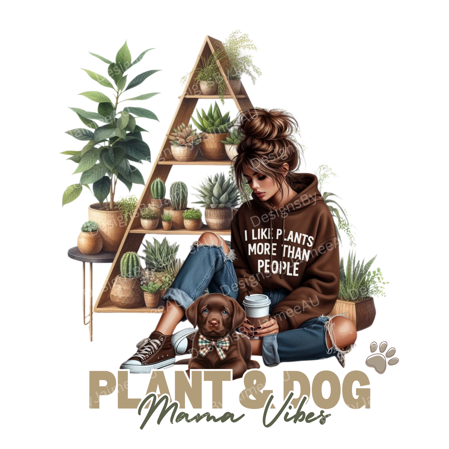 Plant and Dog Mama Digital DTF Transfer PNG Image