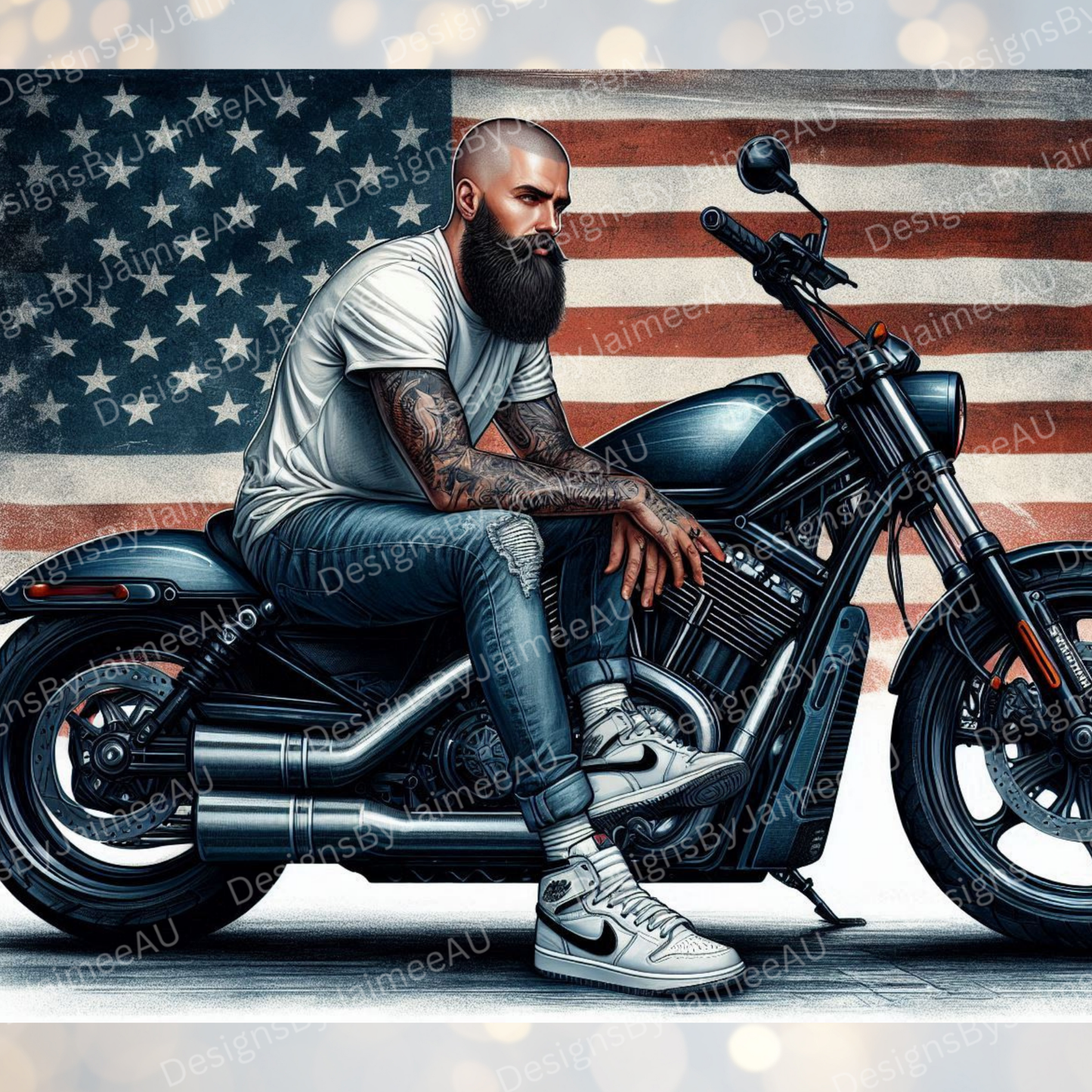 Harley Davidson Inspired, American Flag, Inked Digital 20oz Sublimation Tumbler Wrap