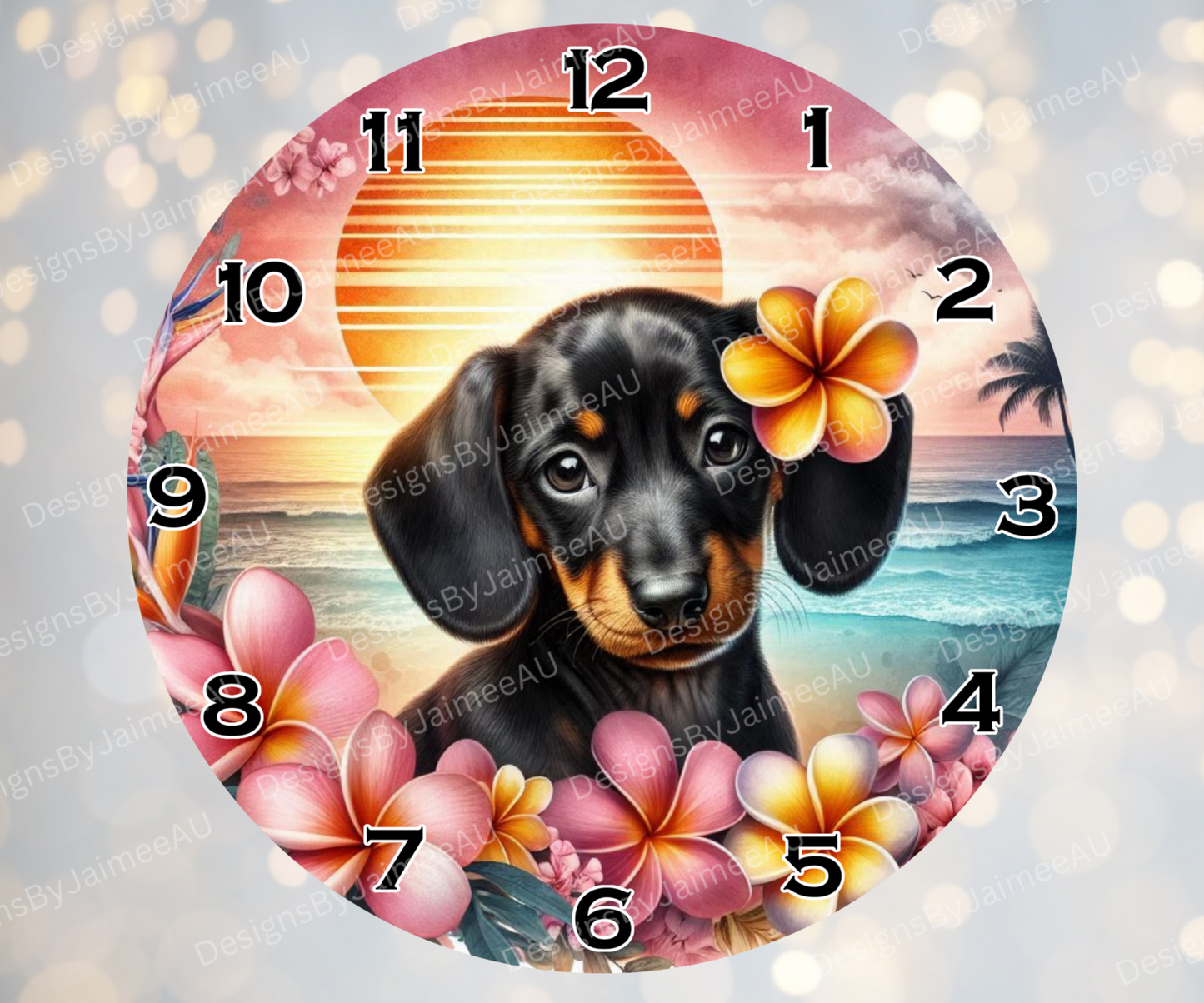 Summer Dachshund #1 Digital Sublimation Clock Design