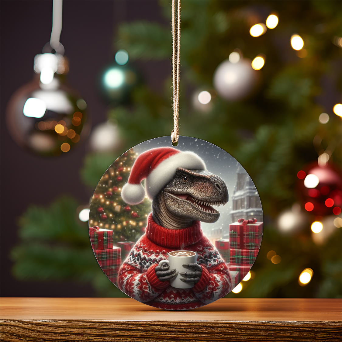Christmas Dinosaur #1 Digital Sublimation Ornament Design