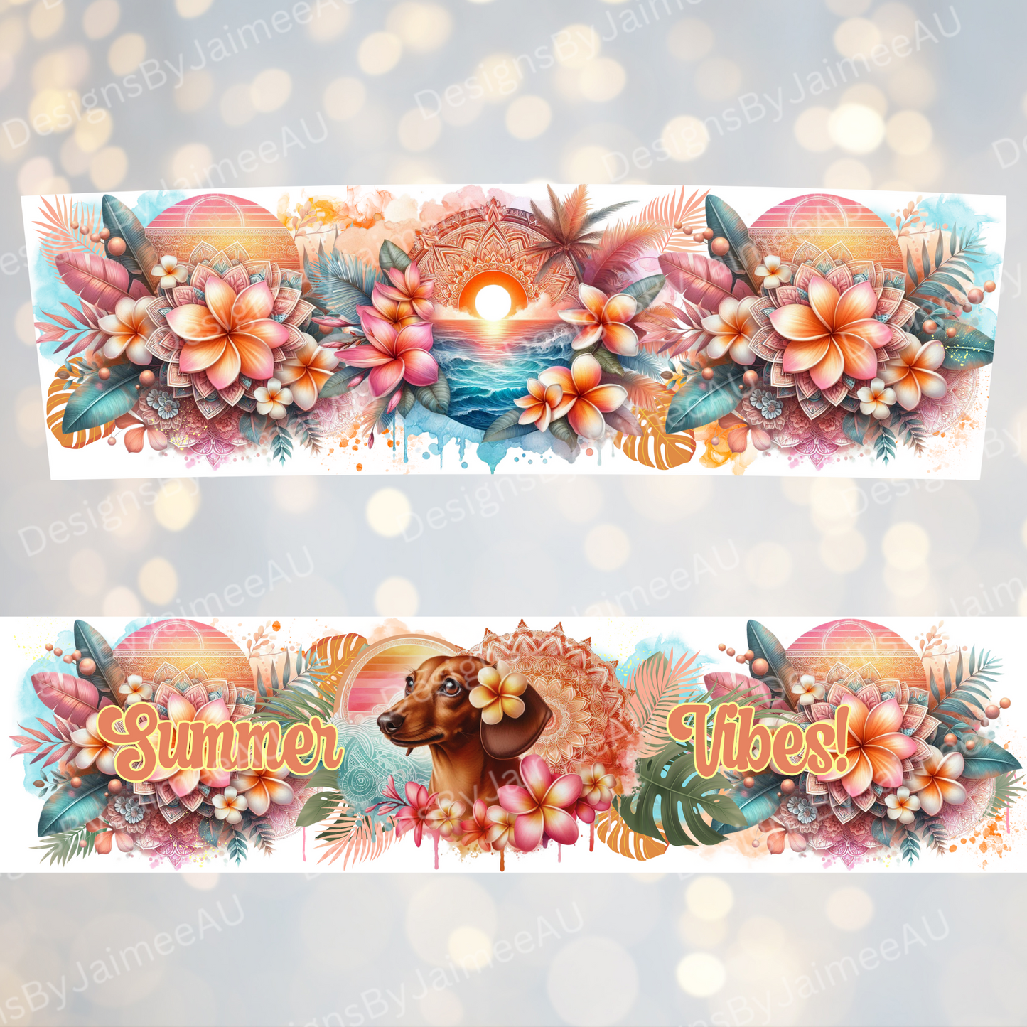 Summer Vibes- Tropical Dachshund #2- Digital 20oz Tumbler with Handle Wrap Design
