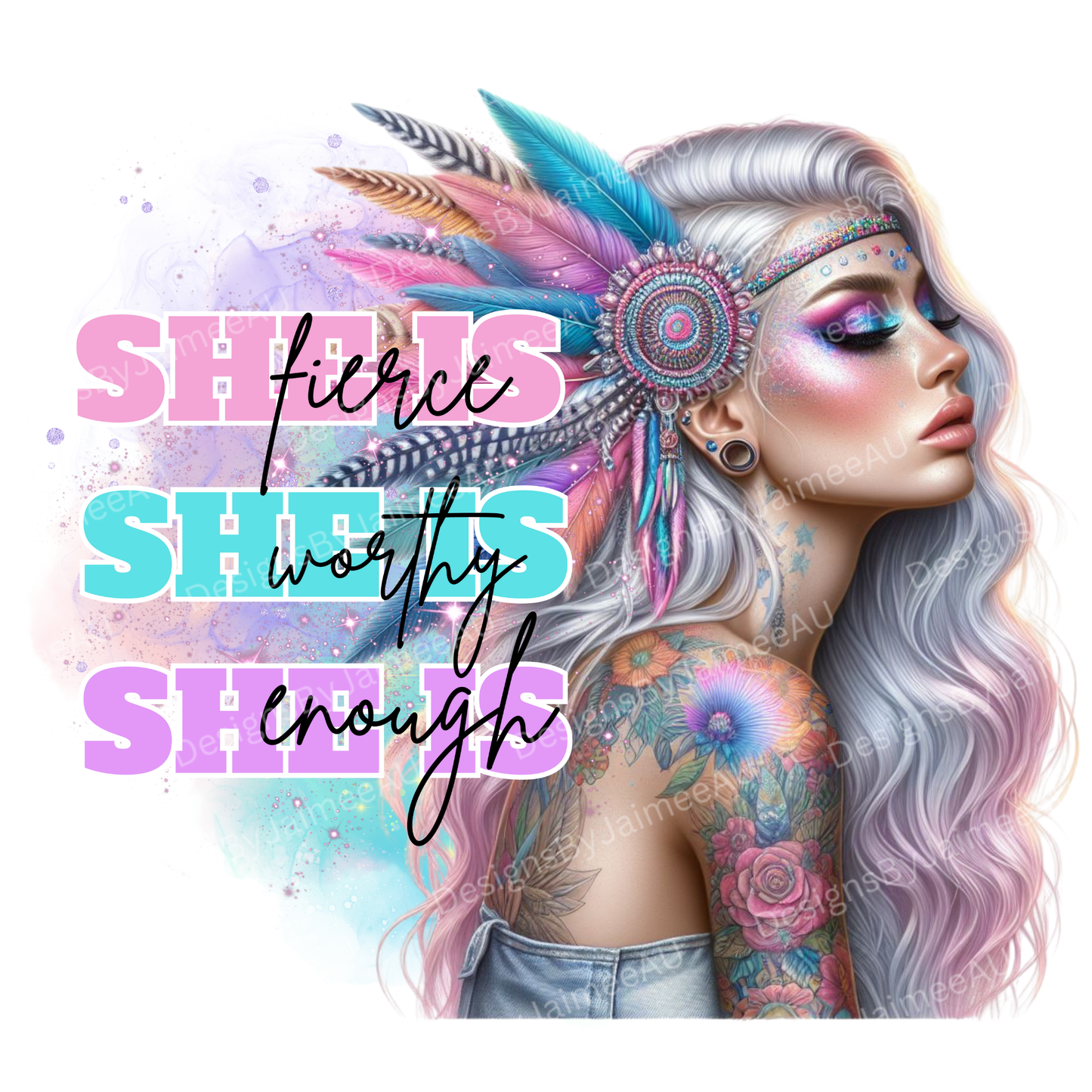 Pastel “She is” Digital Download DTF Transfer PNG Image