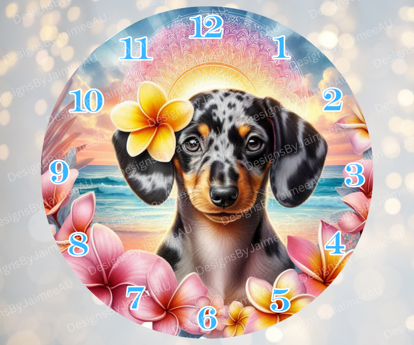 Summer Dachshund #2 Digital Sublimation Clock Design