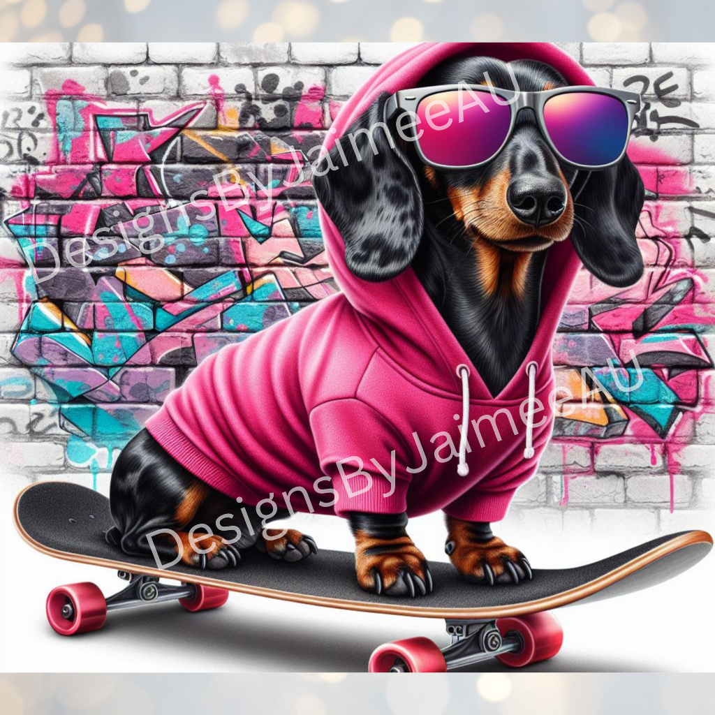 Skater Dachshund Digital 20oz Sublimation Tumbler Wrap