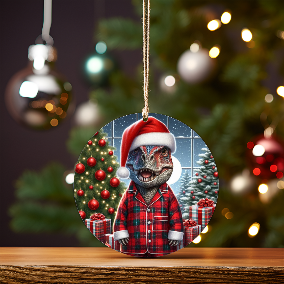 Christmas Dinosaur #2 Digital Sublimation Ornament Design
