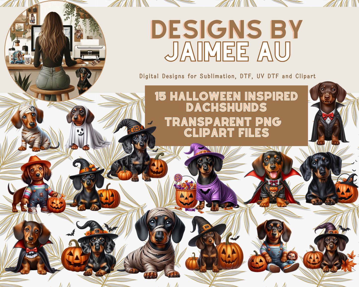 15 Halloween Inspired Dachshunds Digital Transparent Clipart Images
