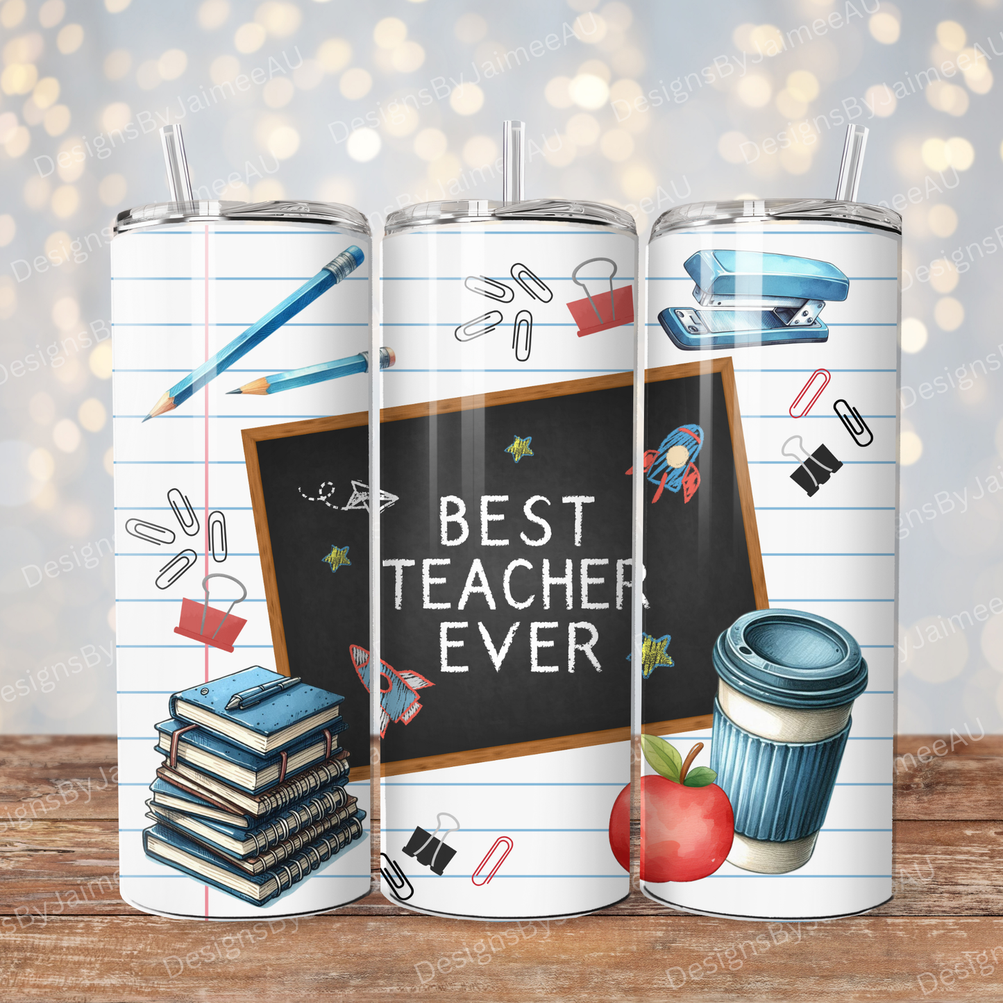 "Best Teacher Ever" Teacher Design Digital 20oz Sublimation Tumbler Wrap