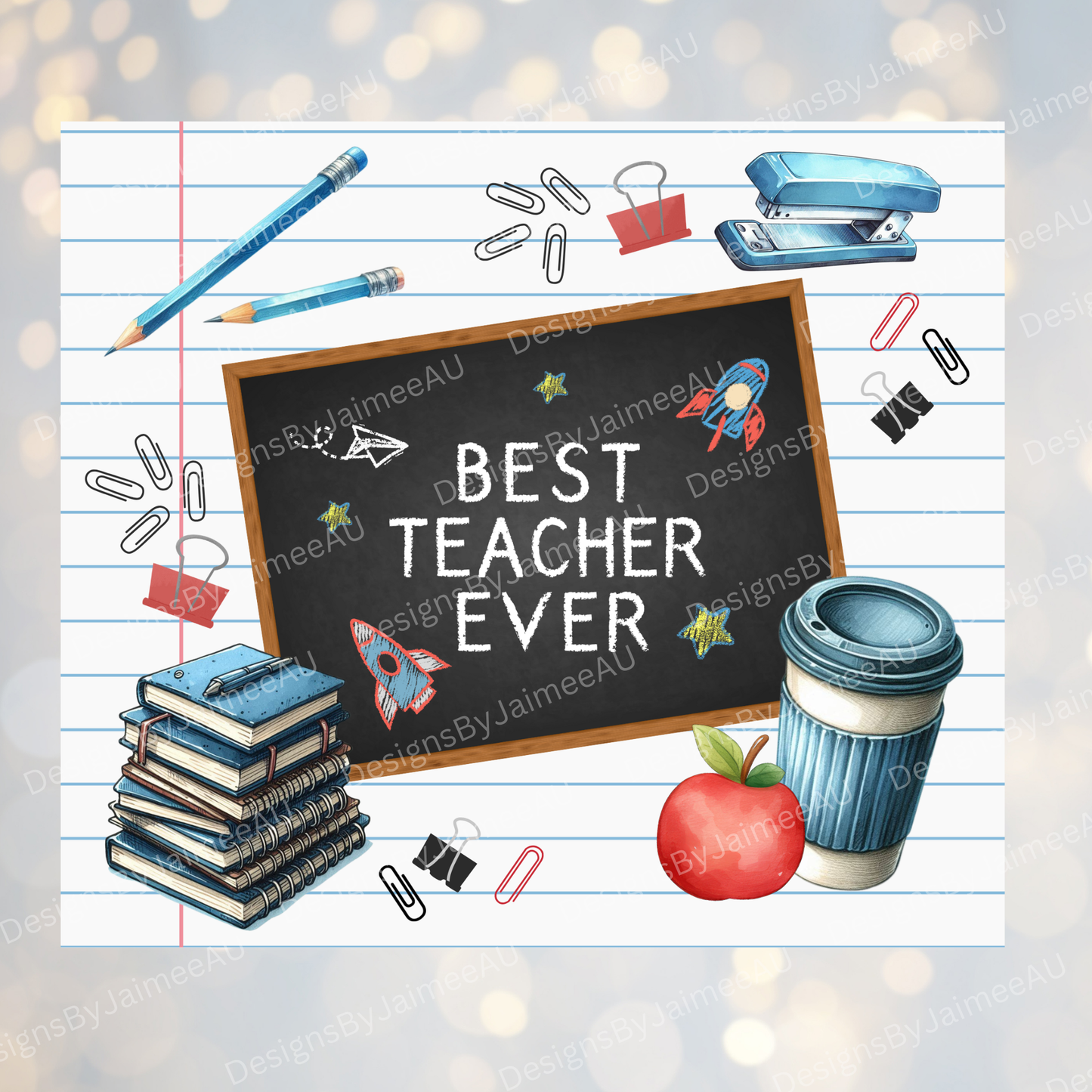 "Best Teacher Ever" Teacher Design Digital 20oz Sublimation Tumbler Wrap
