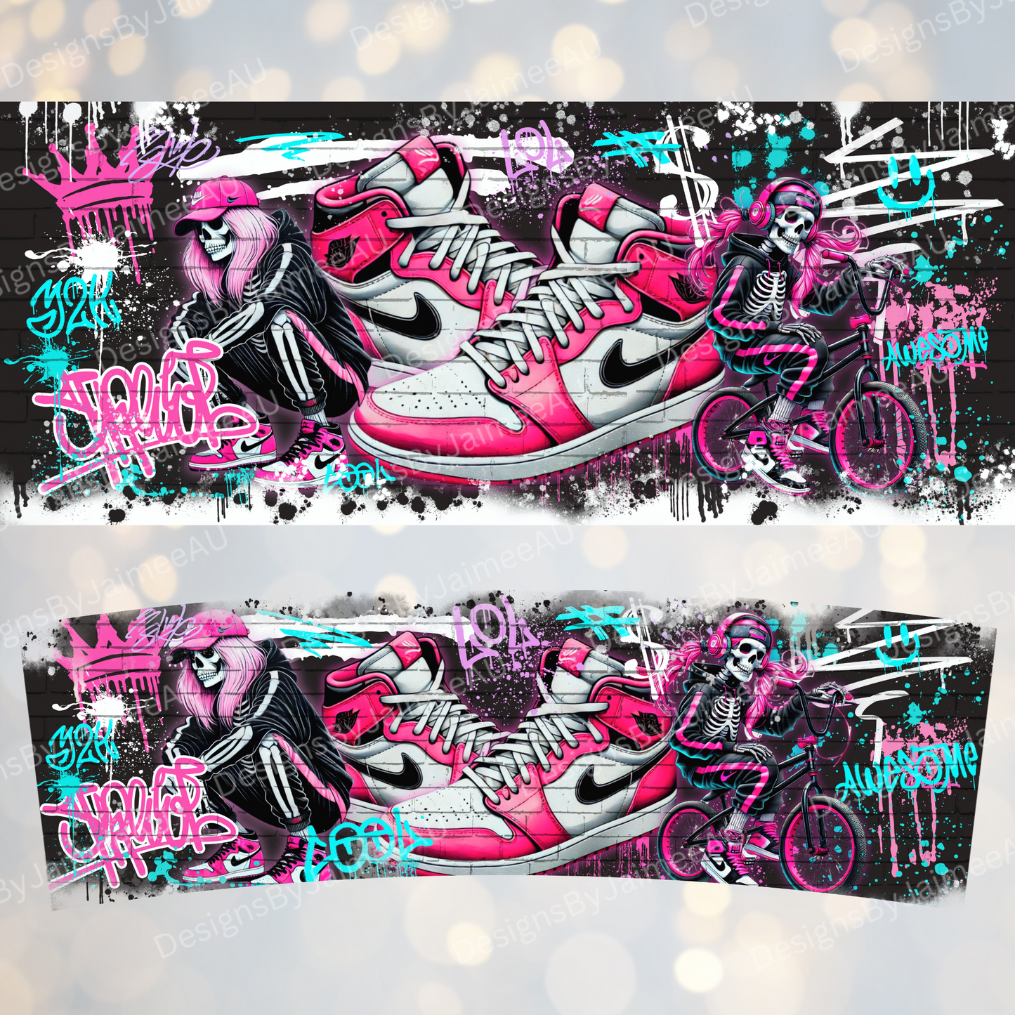 Hot Pink Graffiti Styled Skeleton- 40oz Digital Sublimation Tumbler Wrap