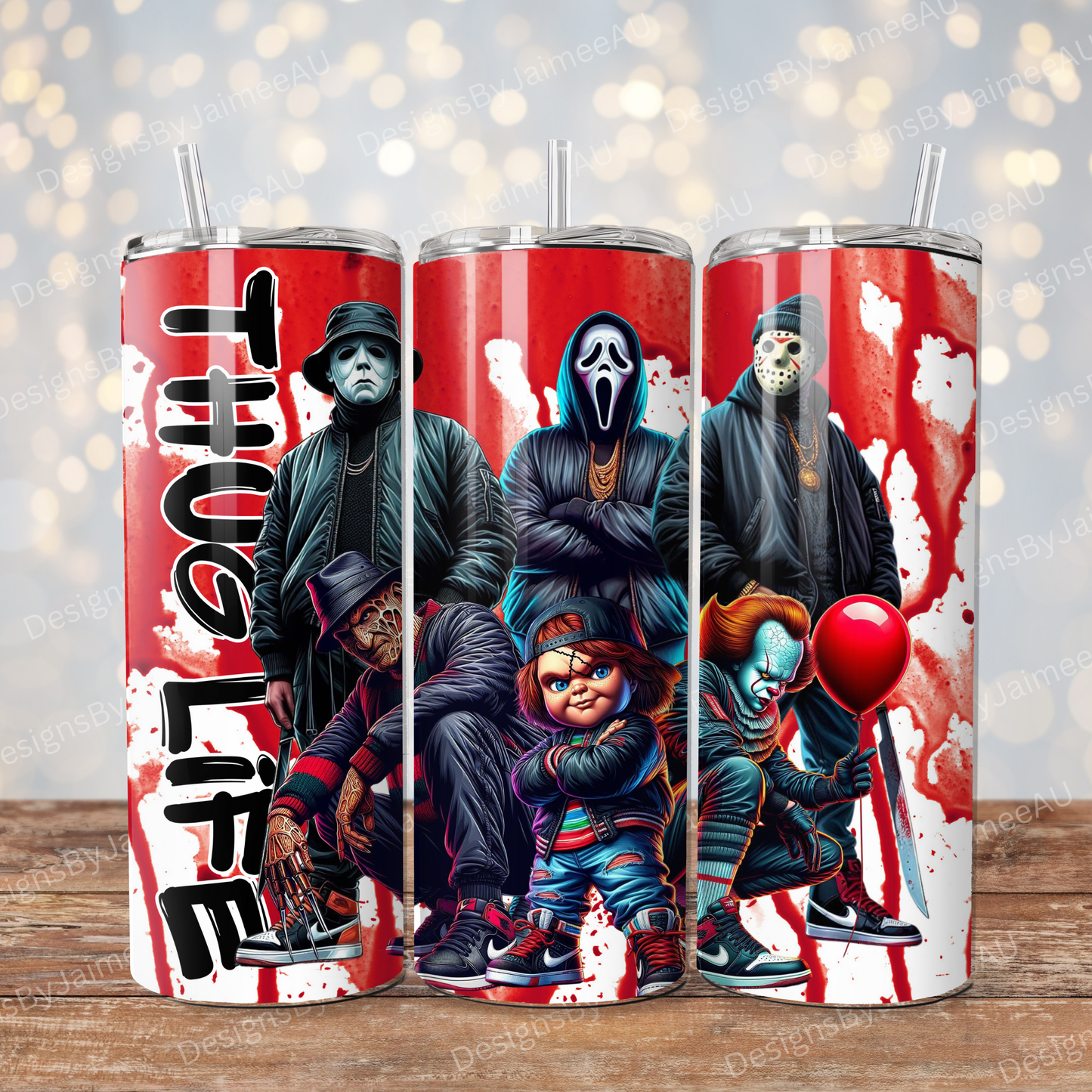 "Thug Life" Hip Hop Horror Characters Digital 20oz Sublimation Tumbler Wrap