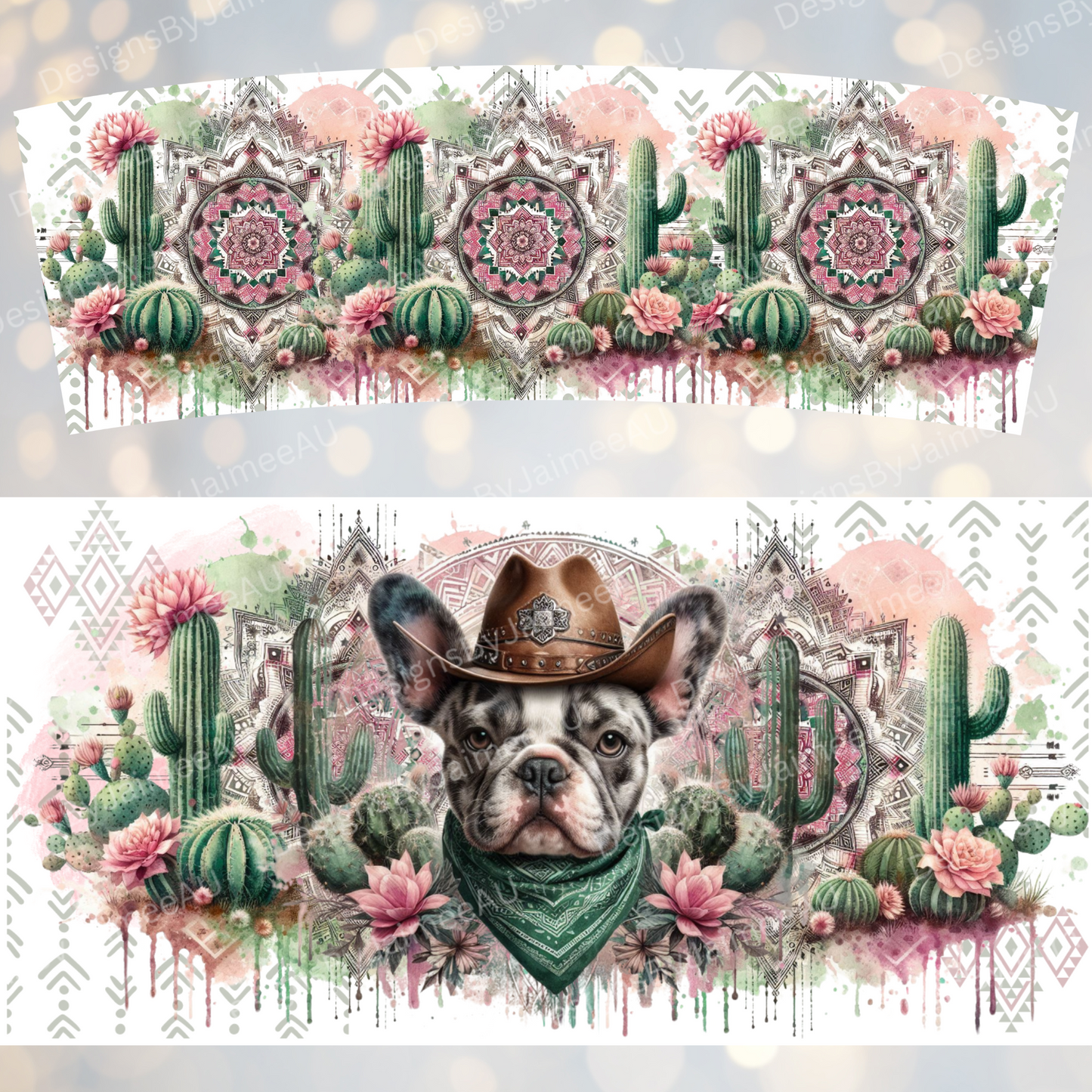 Pink Aztec Country/Western Themed Frenchie 40oz Digital Sublimation Tumbler Wrap