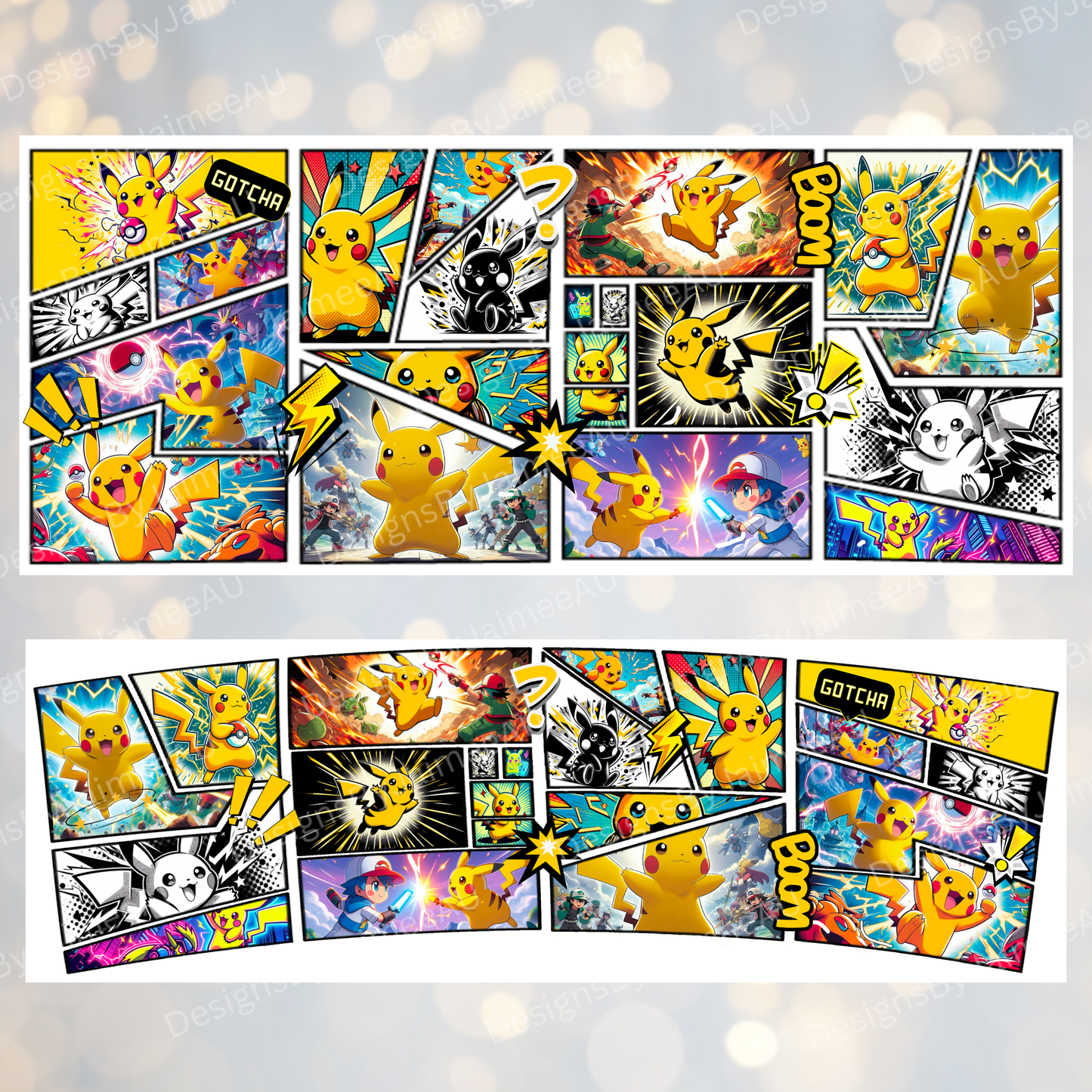 Pikachu Comic Style- Digital 30oz Sublimation Tumbler Wrap