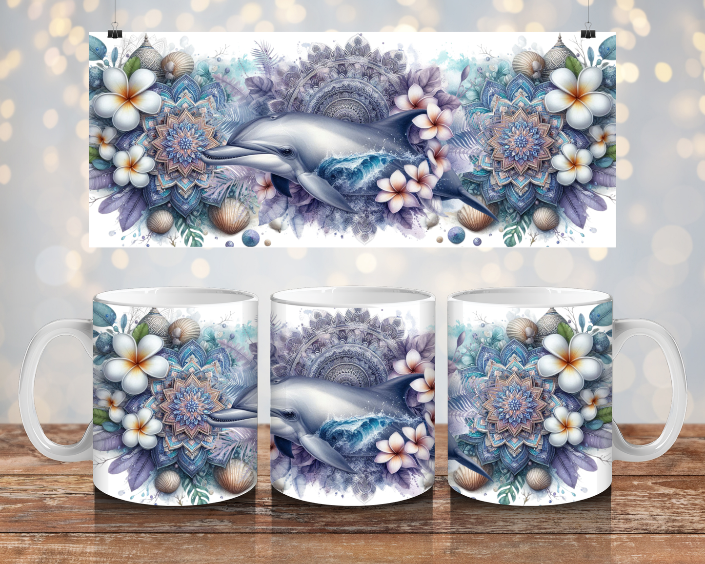 Navy Blue Watercolour Dolphin - Digital 11oz Sublimation Coffee Mug Design