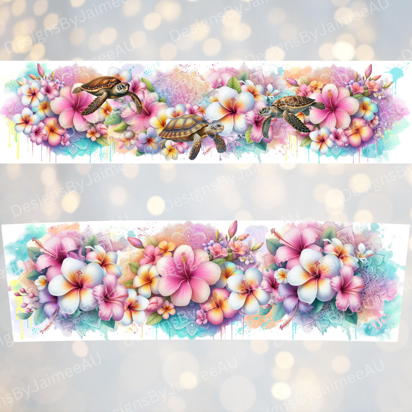 Pastel Watercolour Turtles- Digital 20oz Tumbler with Handle Wrap Design