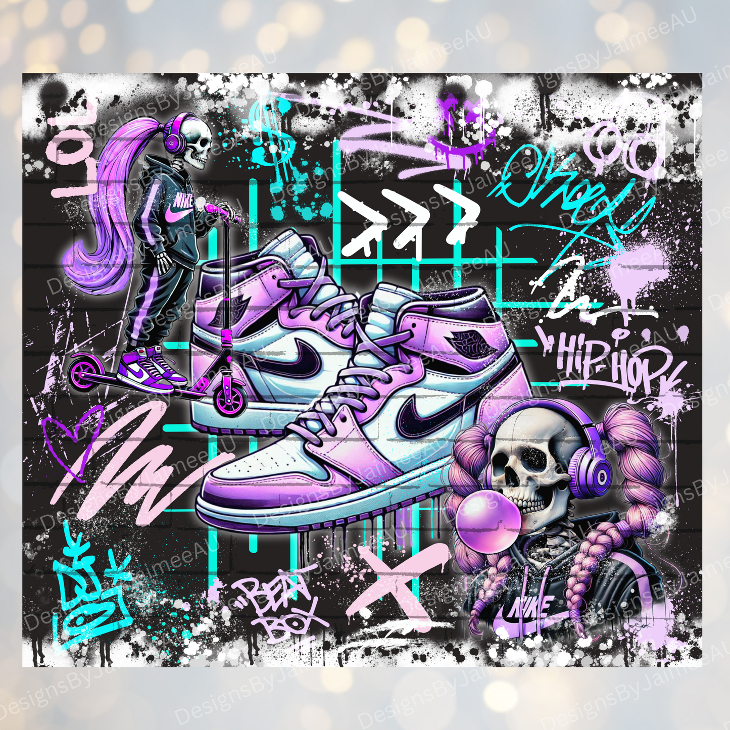 Purple Graffiti Styled Skeleton - Digital 20oz Sublimation Tumbler Wrap