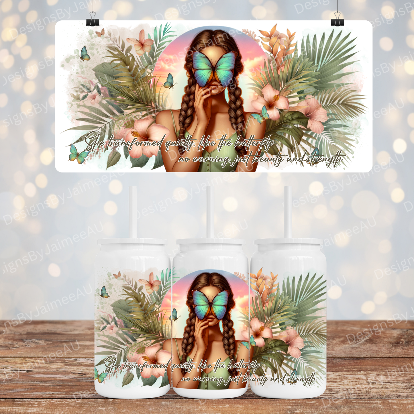 Tropical Butterfly Girl - Digital 16oz Sublimation Design