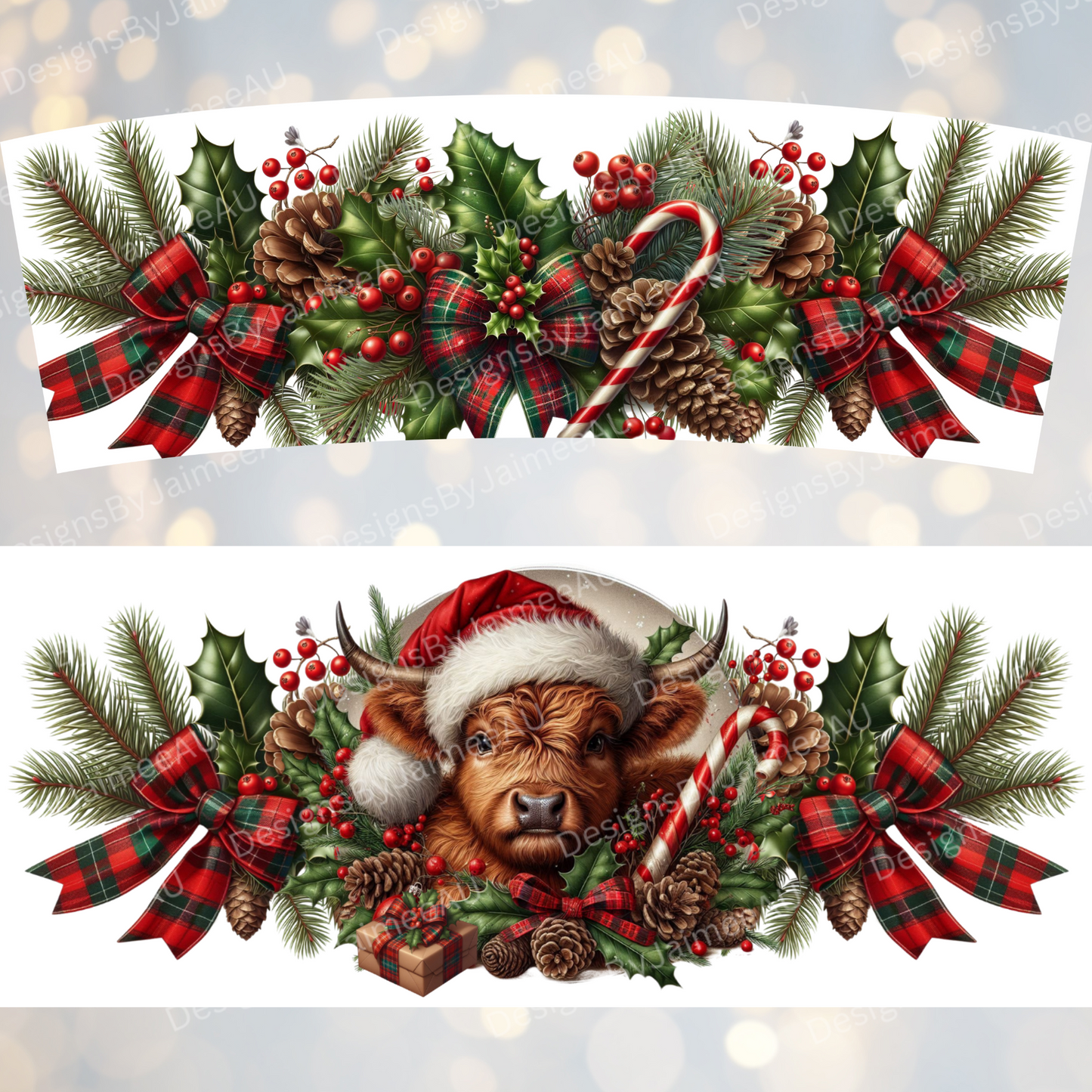 Christmas Highland Cow 40oz Digital Sublimation Tumbler Wrap