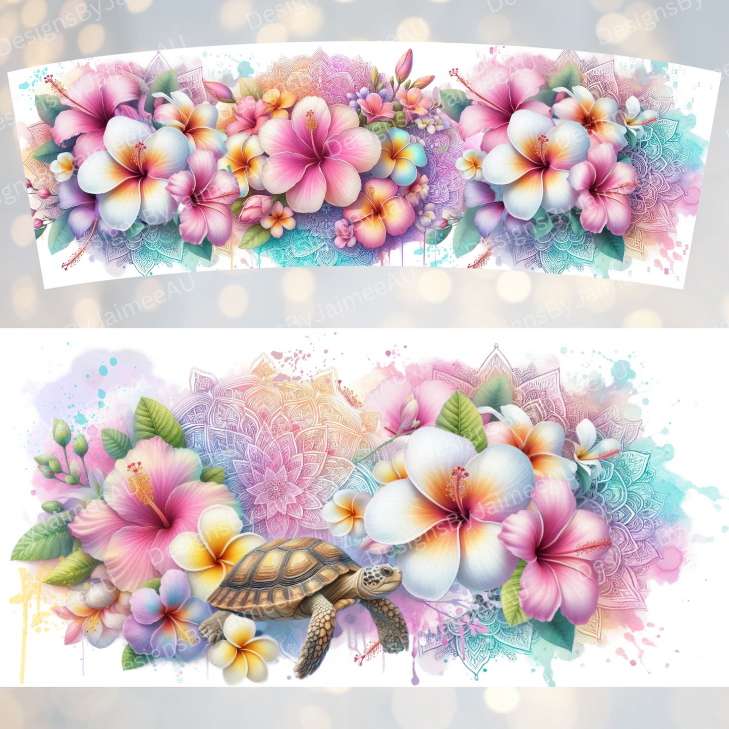 Bright Pastel Watercolour Ocean Turtles 40oz Digital Sublimation Tumbler Wrap