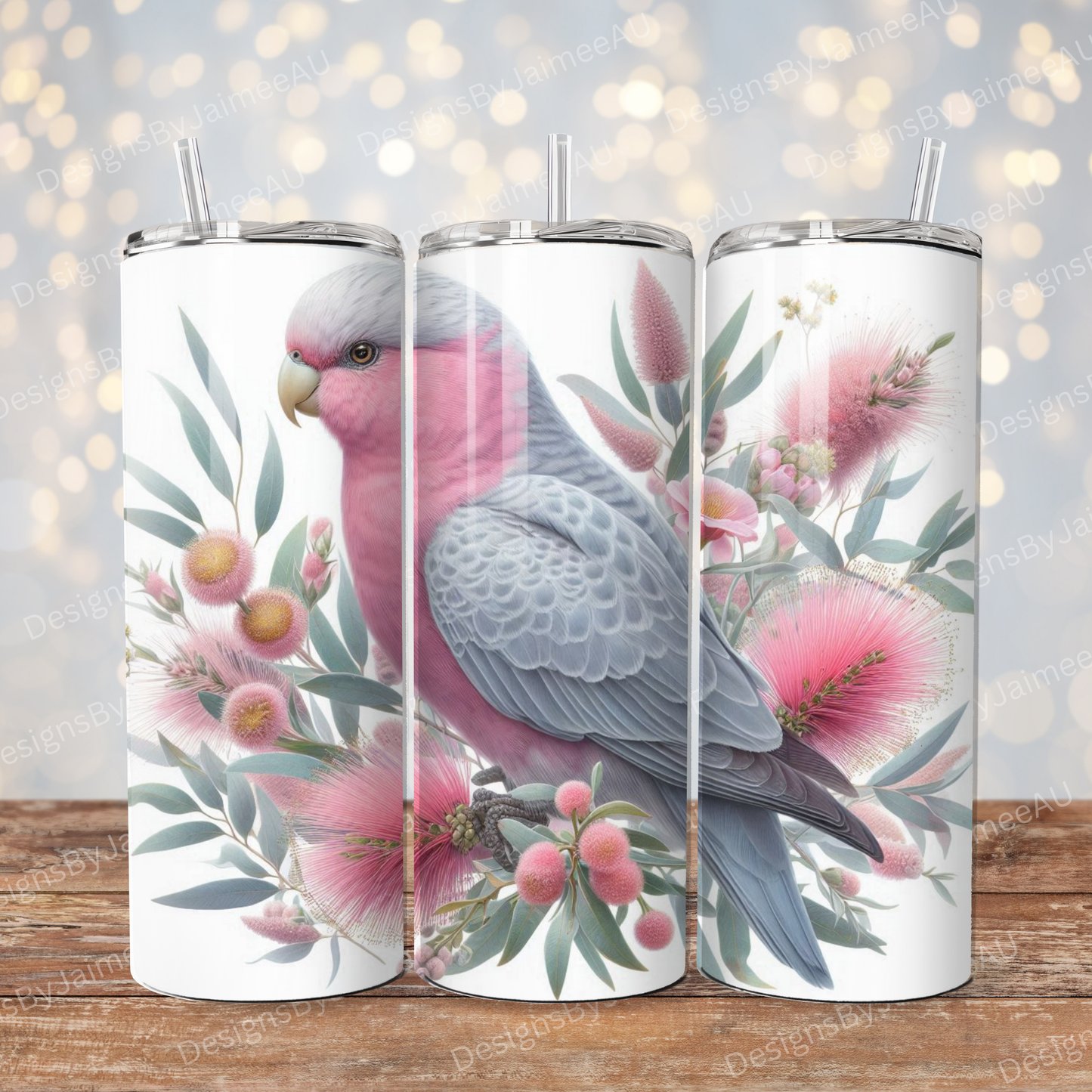 Pastel Galah and Aussie Natives Digital 20oz Sublimation Tumbler Wrap