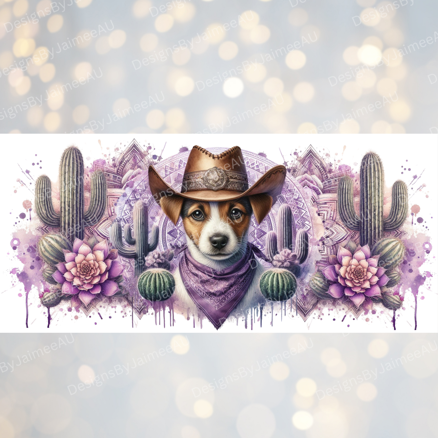 Purple Country/Western Jack Russell 16oz UV DTF Transfer Wrap PNG Image