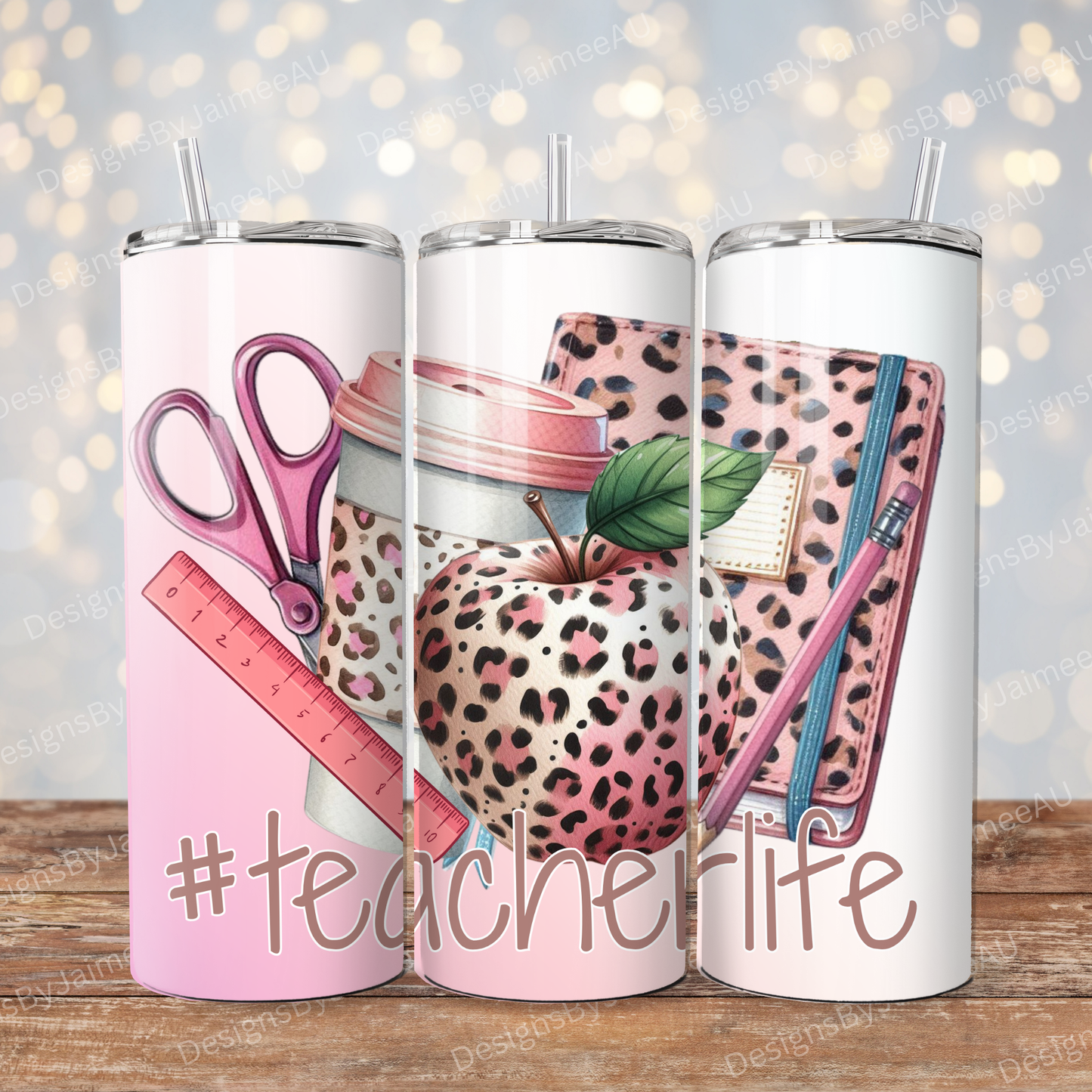 " #TeacherLife" Teacher Design Digital 20oz Sublimation Tumbler Wrap