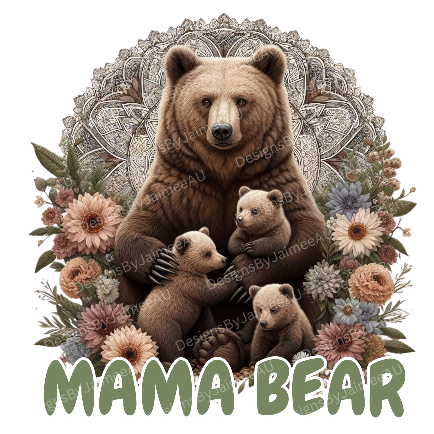 Mama Bear Earthy/Sage Green Digital DTF Transfer PNG Image