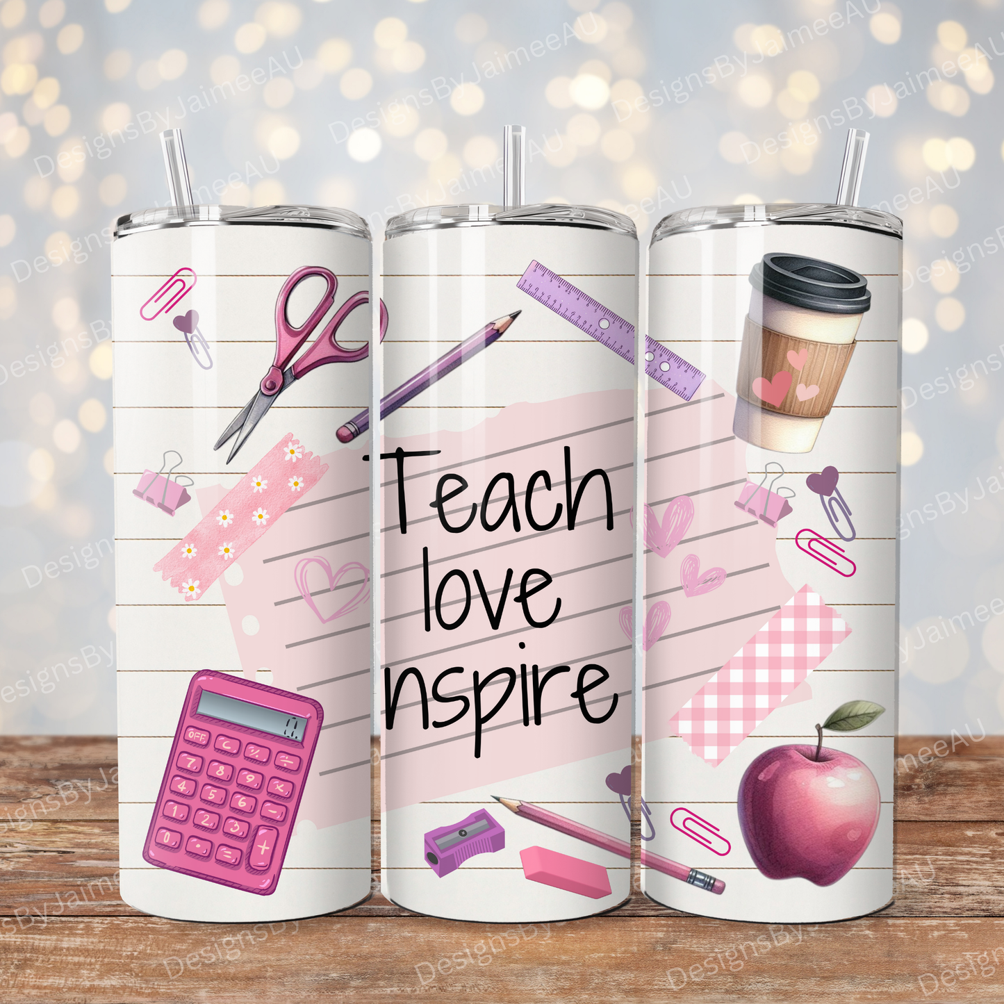 "Teach, Love, Inspire" Teacher Digital 20oz Sublimation Tumbler Wrap