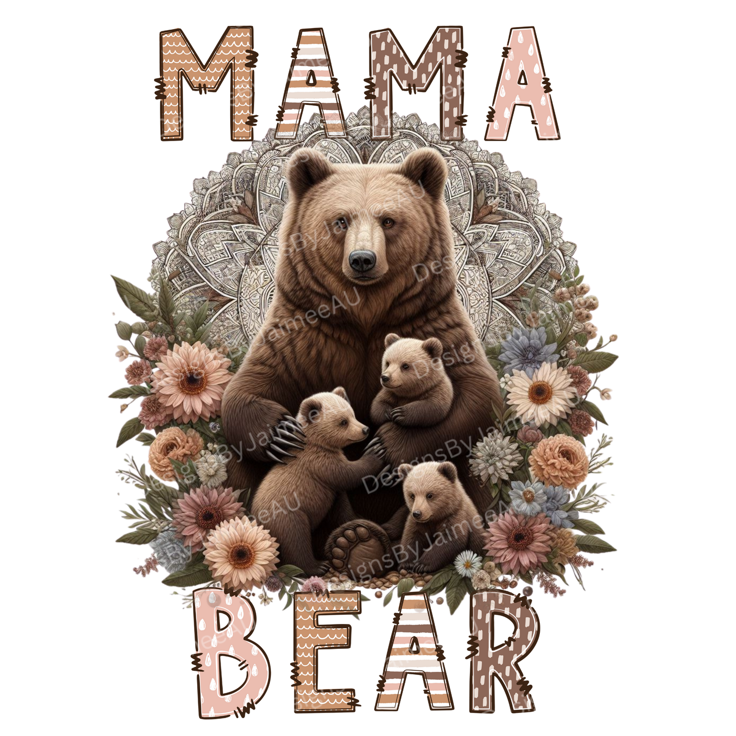 Mama Bear Browns/Pinks Digital DTF Transfer PNG Image