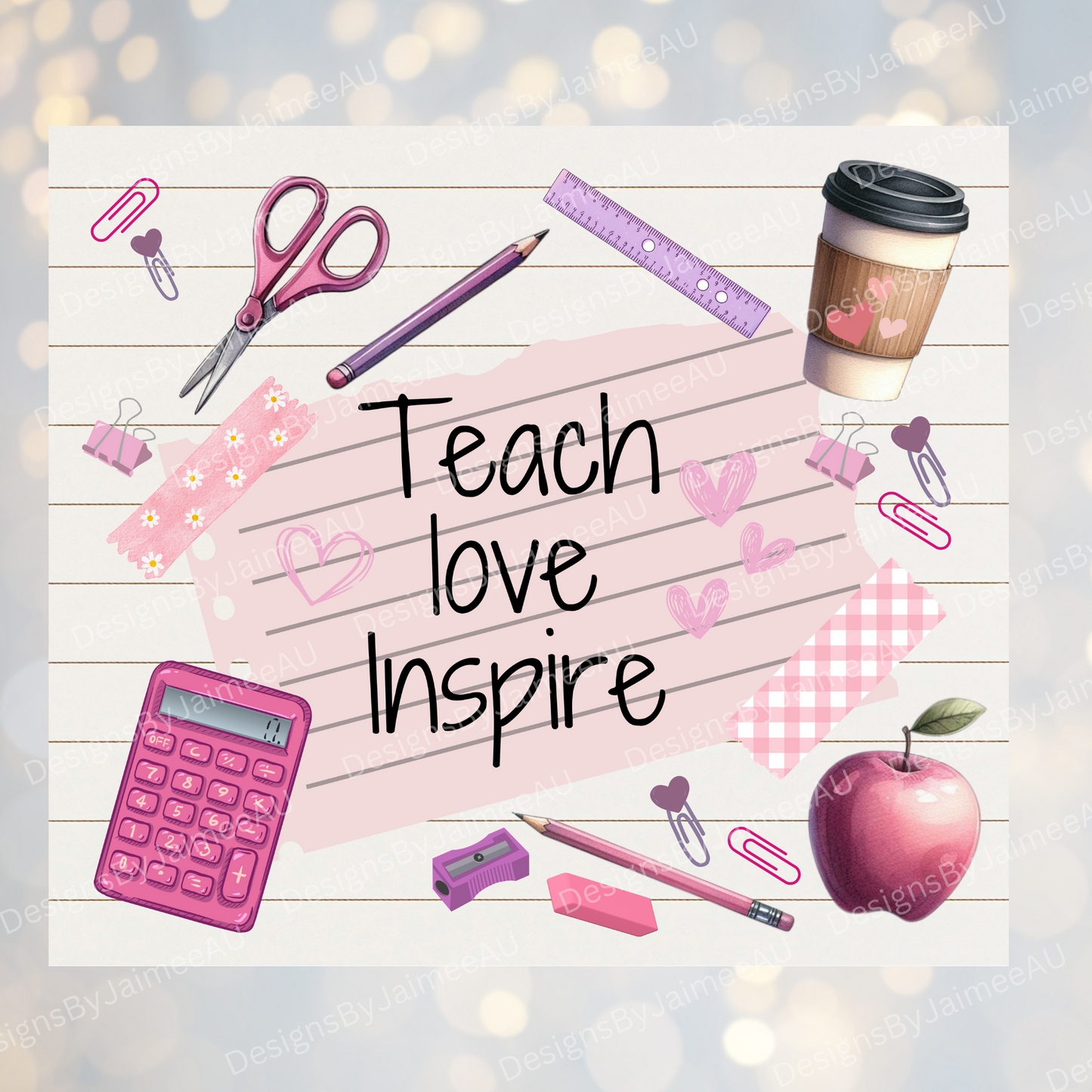 "Teach, Love, Inspire" Teacher Digital 20oz Sublimation Tumbler Wrap