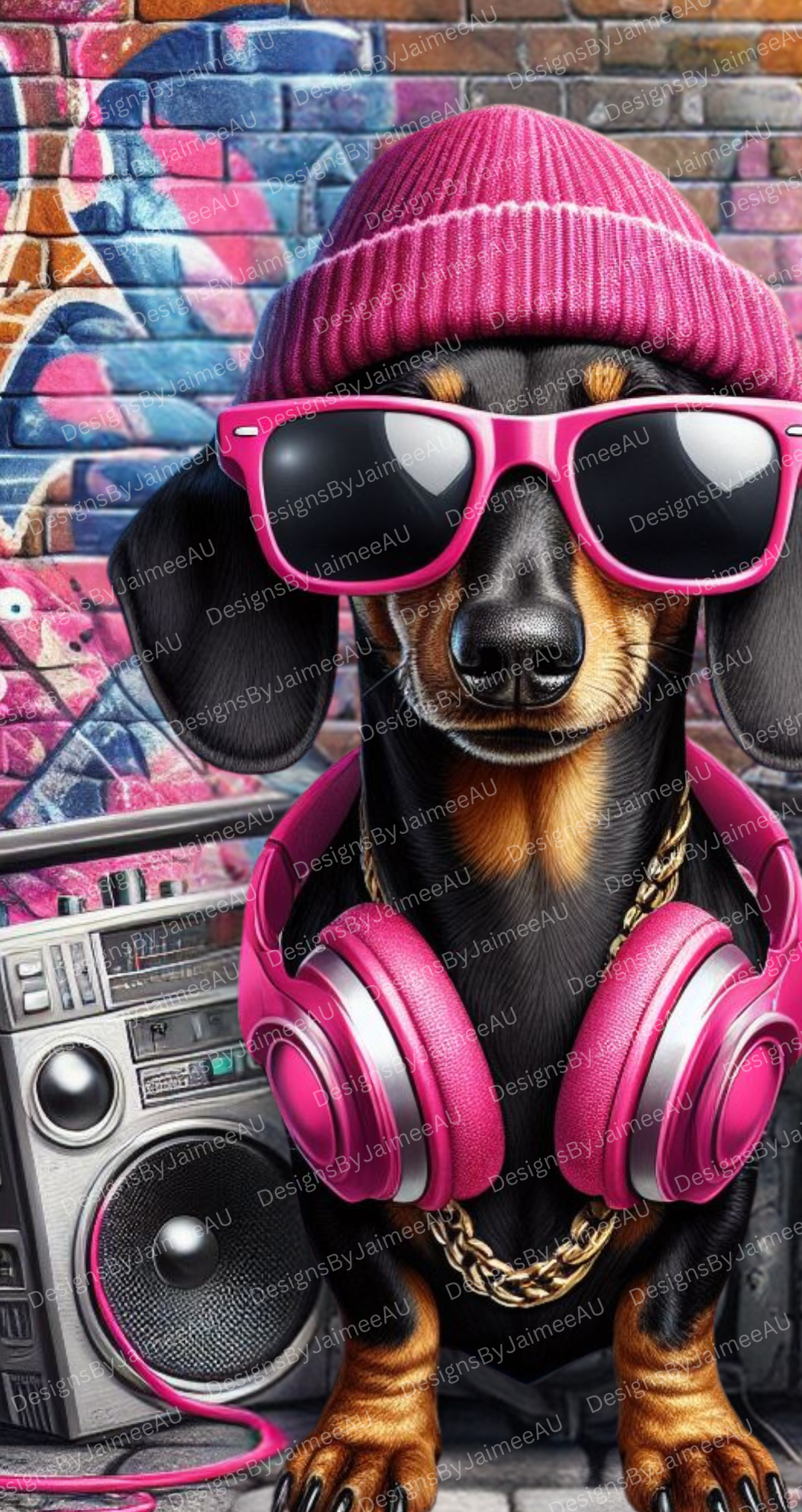 Hip Hop Dachshund #2 Hot Pink Digital Phone Case Design