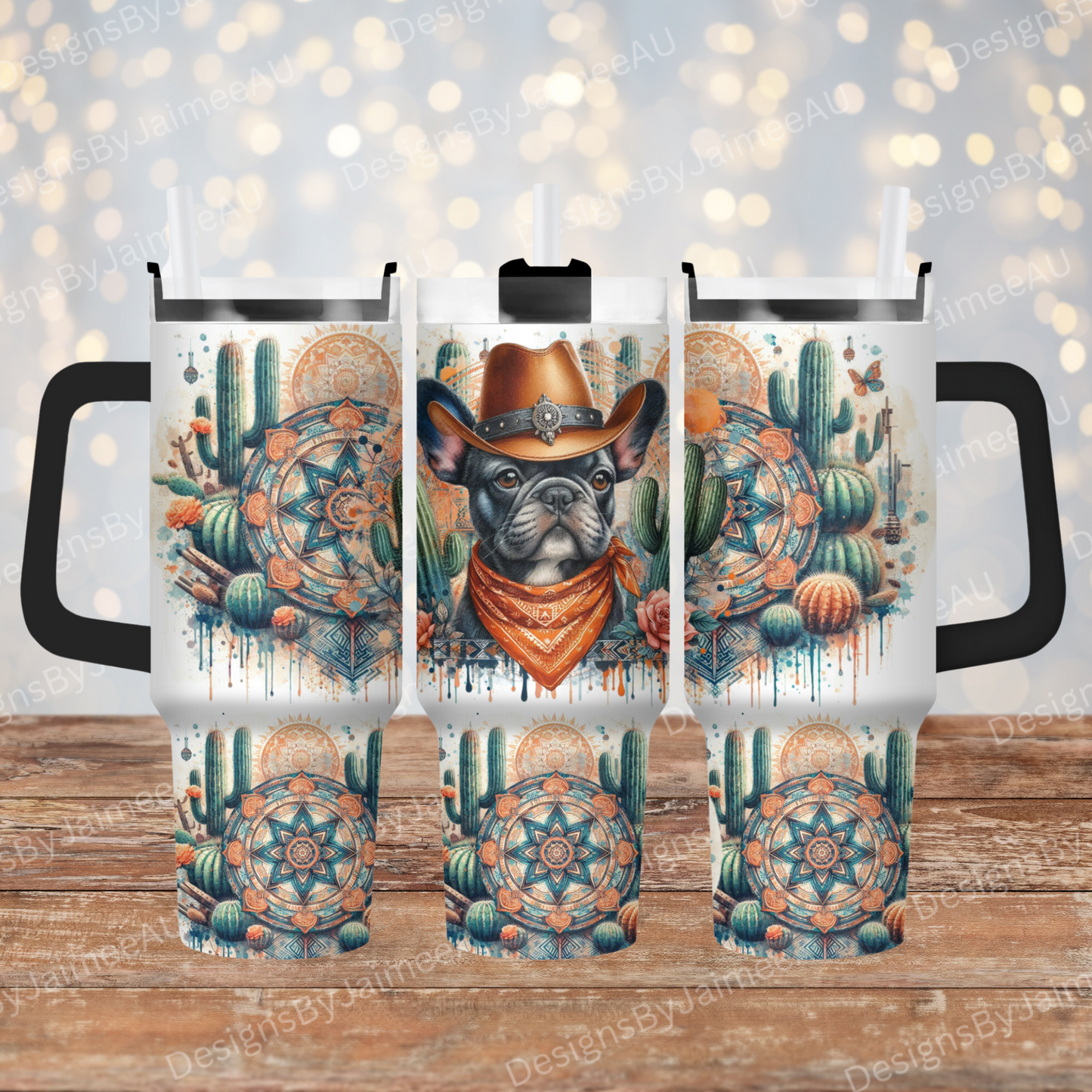 Orange Country/Western Themed Frenchie 40oz Digital Sublimation Tumbler Wrap
