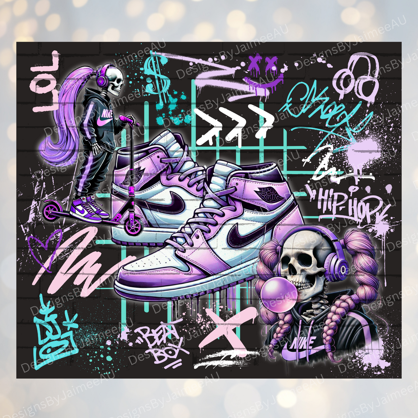 Purple Graffiti Styled Skeleton - Digital 20oz Sublimation Tumbler Wrap