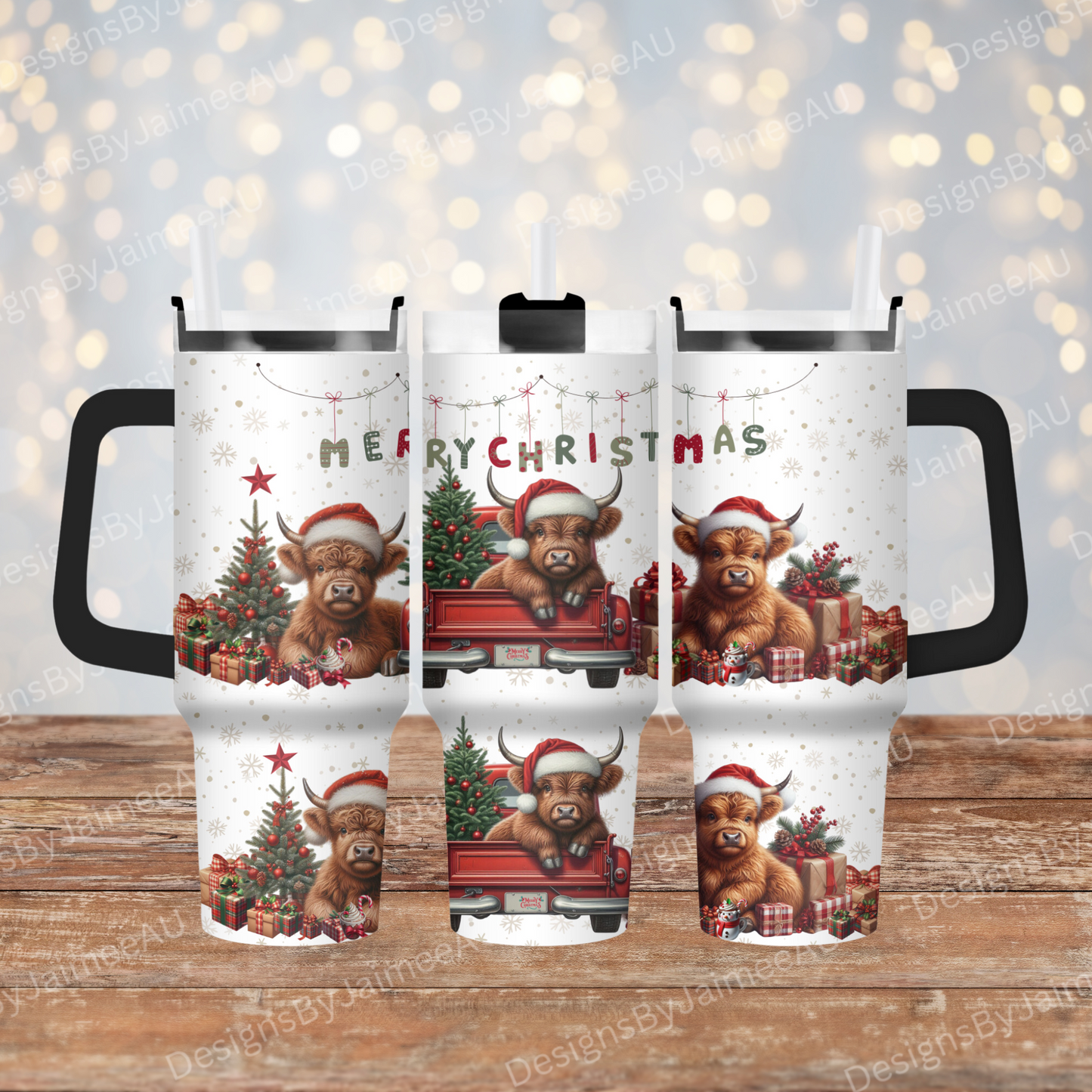 Vintage Christmas Highland Cow 40oz Digital Sublimation Tumbler Wrap