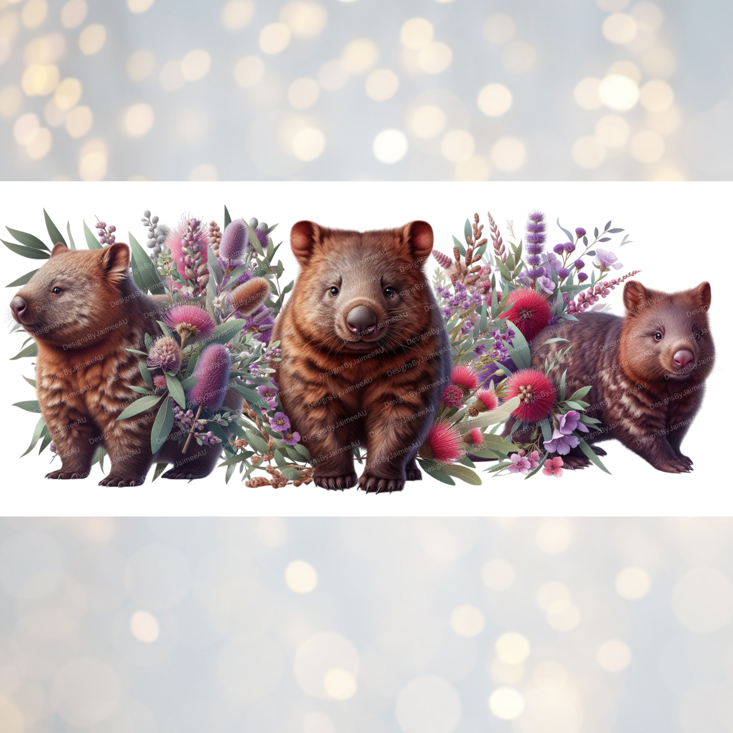 Wombats with Purple Aussie Native Flowers #1 Digital Download 16oz UV DTF Transfer Wrap PNG Image