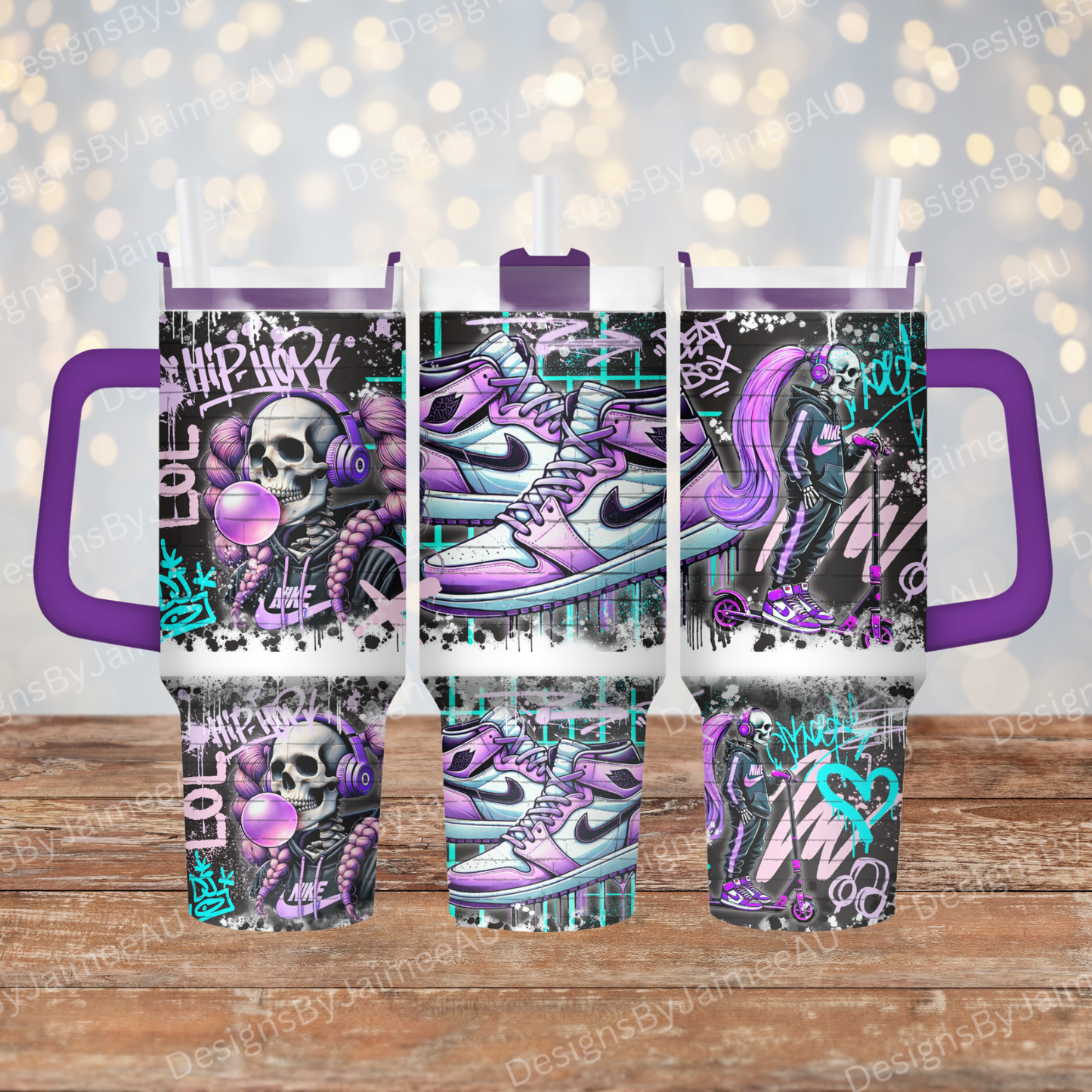 Purple Graffiti Styled Skeleton- 40oz Digital Sublimation Tumbler Wrap