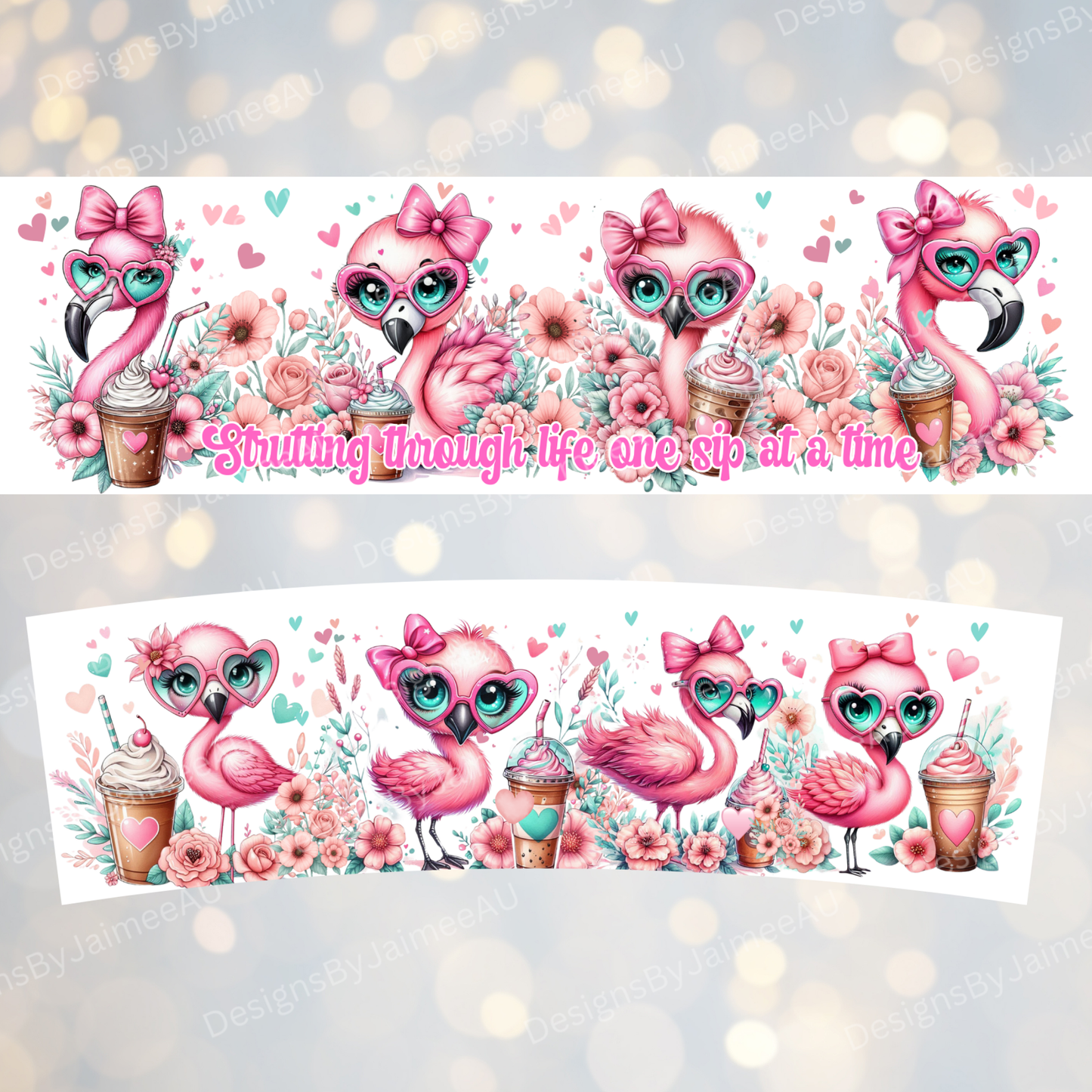 Hot Pink Flamingo's - Digital 20oz Tumbler with Flip Lid/Handle