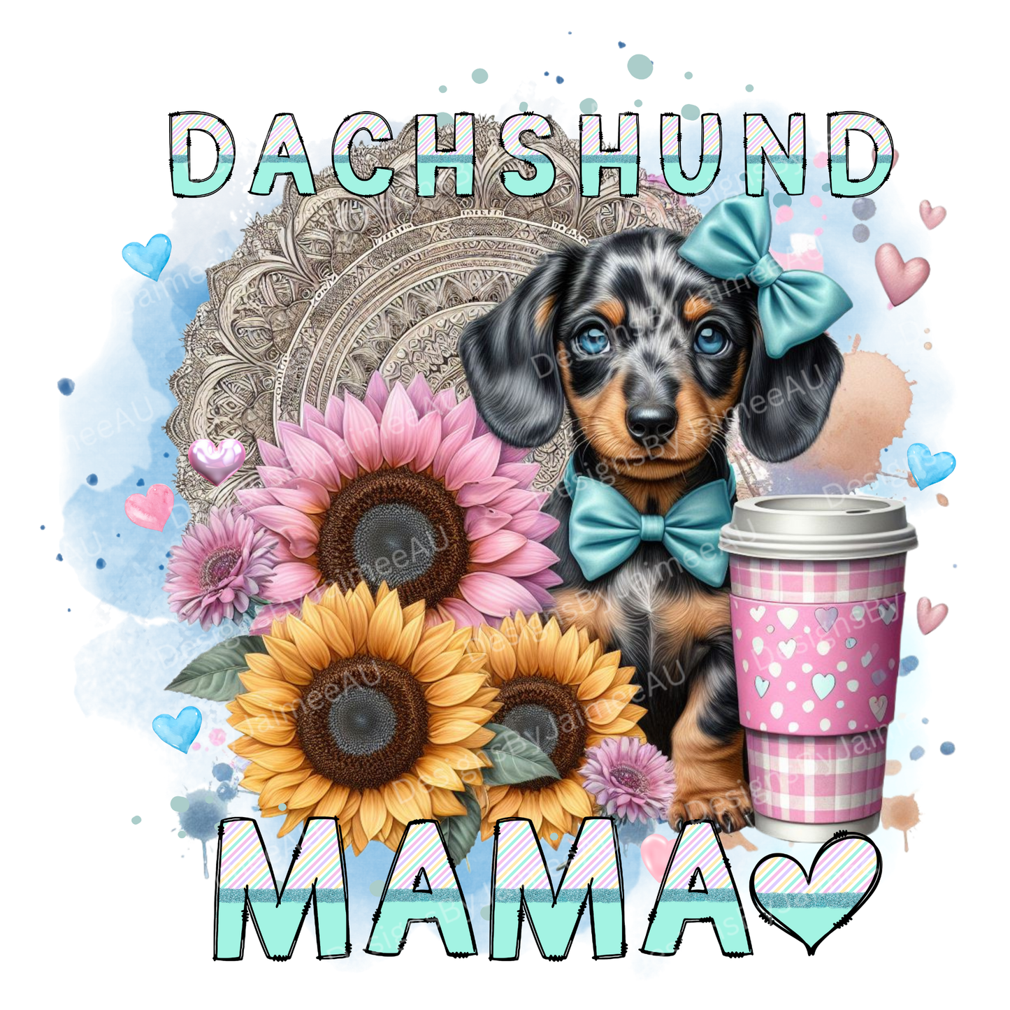Dachshund Mama Pink/Aqua Digital DTF Transfer PNG Image