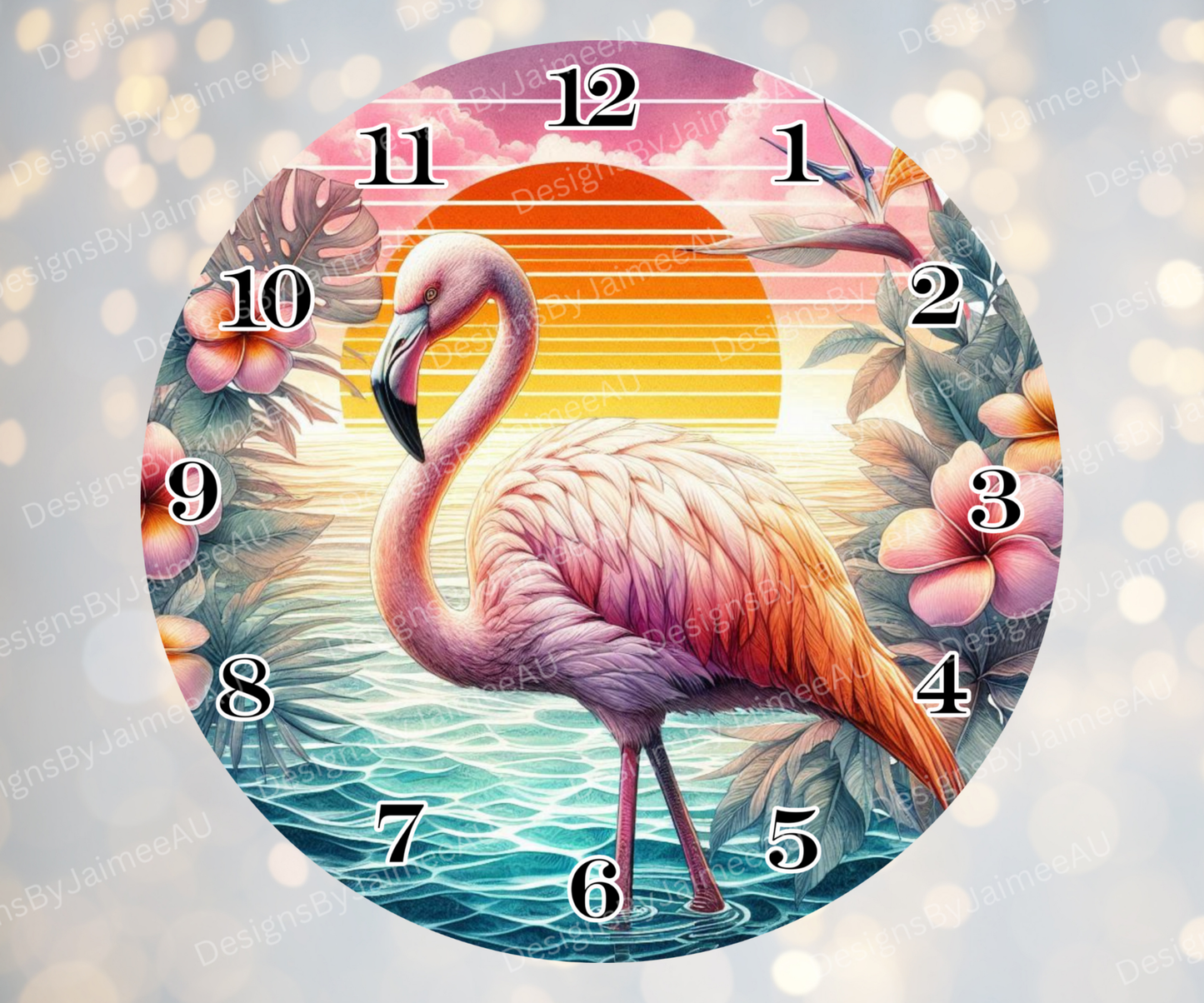 Summer Flamingos #3 Digital Sublimation Clock Design